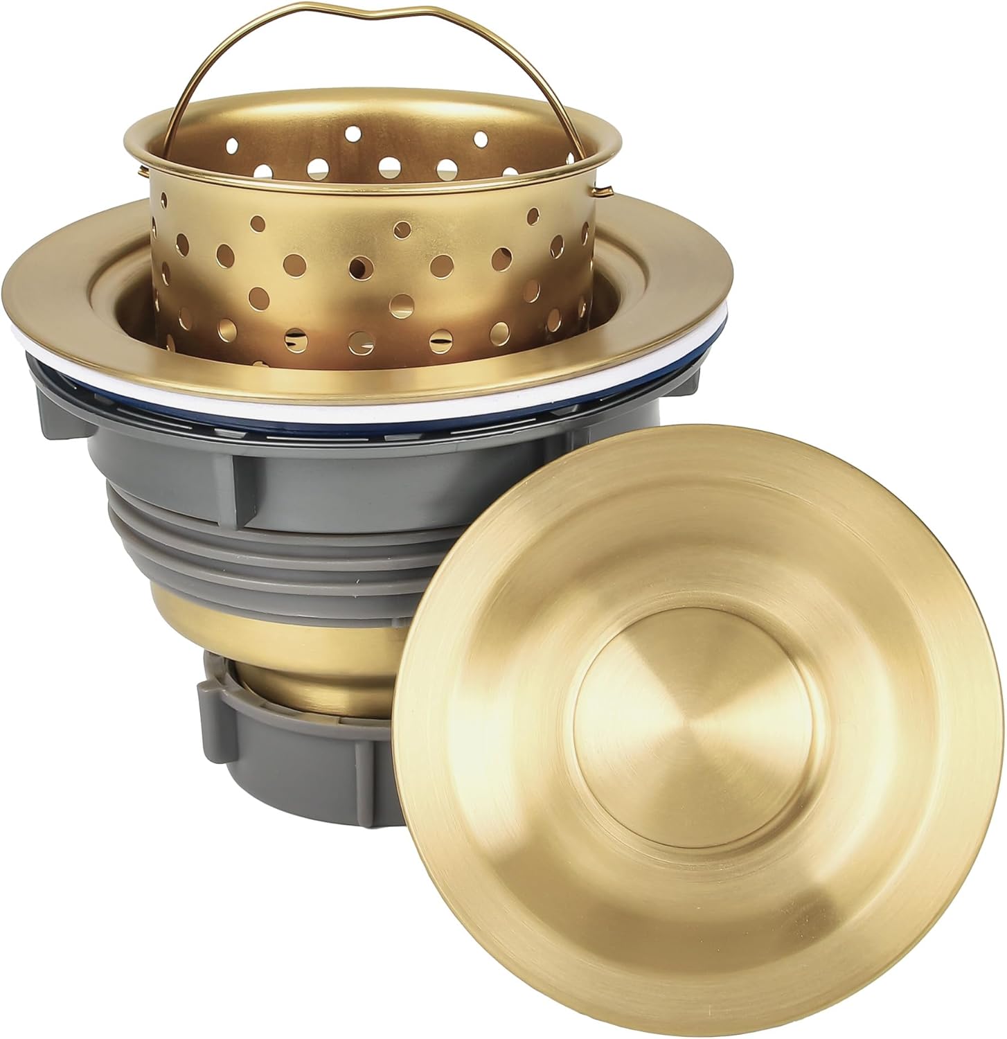 LQS Kitchen Sink Drain Strainer Assembly, Sink Drain 304 Stainless Steel with Removable Deep Waste Basket and Sealing Lid 3-1/2-inch Golden