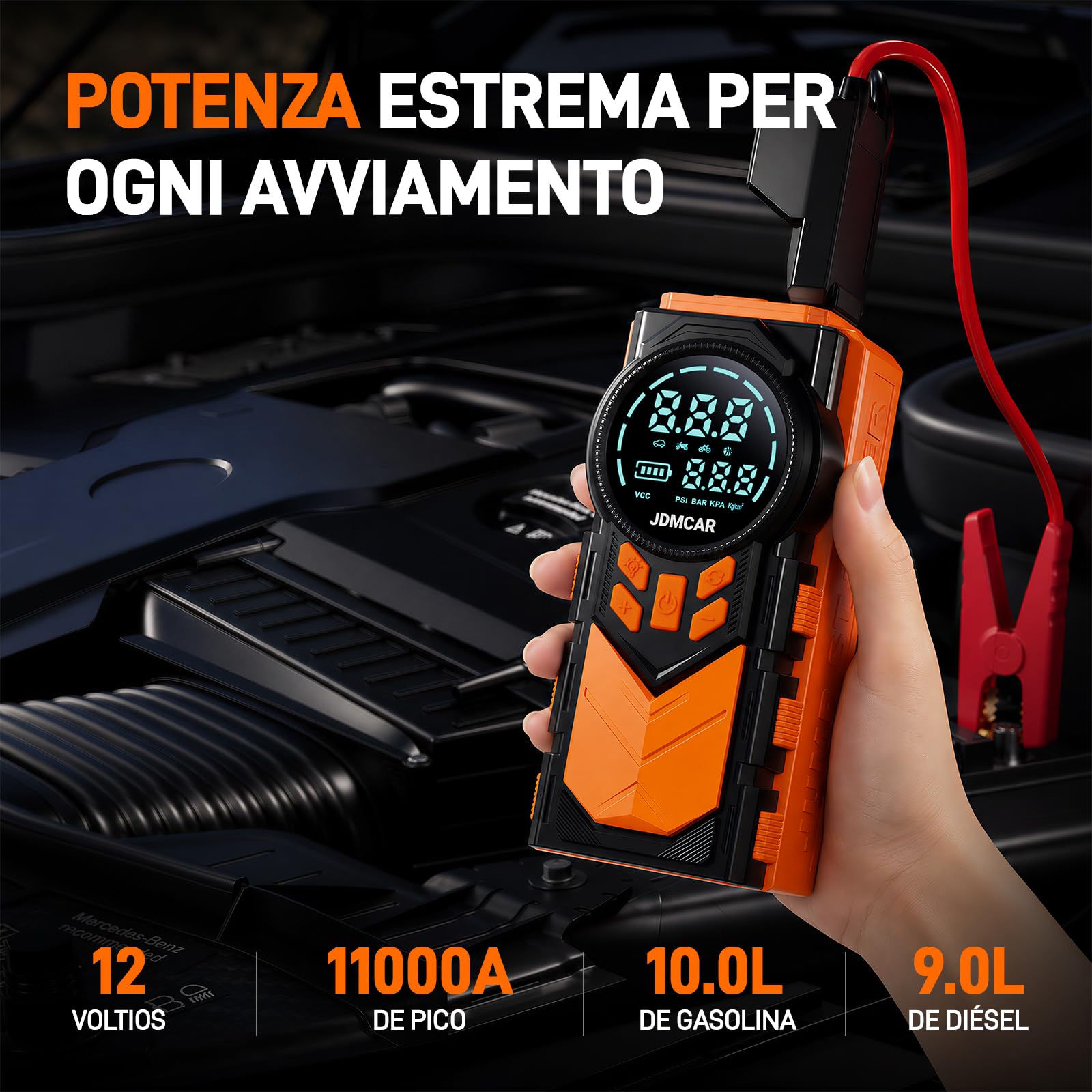 JDMCAR Arrancador de Coches con Compresor, Inflador de Neumáticos, Jump Starter Arrancador de Baterias de Coche