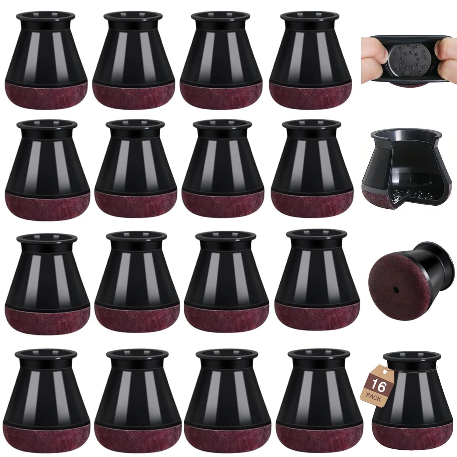 16 Pcs Chair Leg Floor Protectors, Small Black Chair Leg Caps Furniture Pads Floor Protectors with Felt Pads