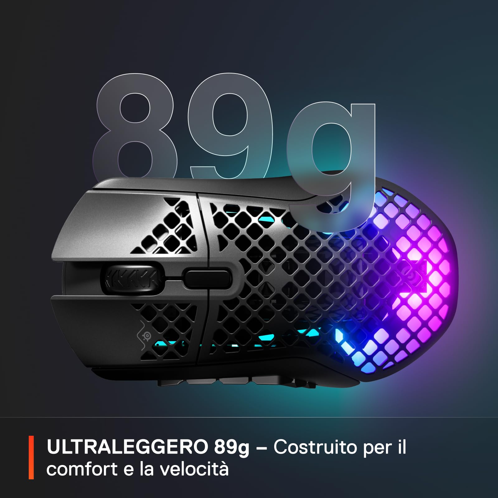 SteelSeries Aerox 9 Wireless - Mouse da gioco RGB traforato - Design ultraleggero e resistente all'acqua - 18 pulsanti - Bluetooth/2,4 Ghz - Sensore ottico TrueMove Air da 18K DPI