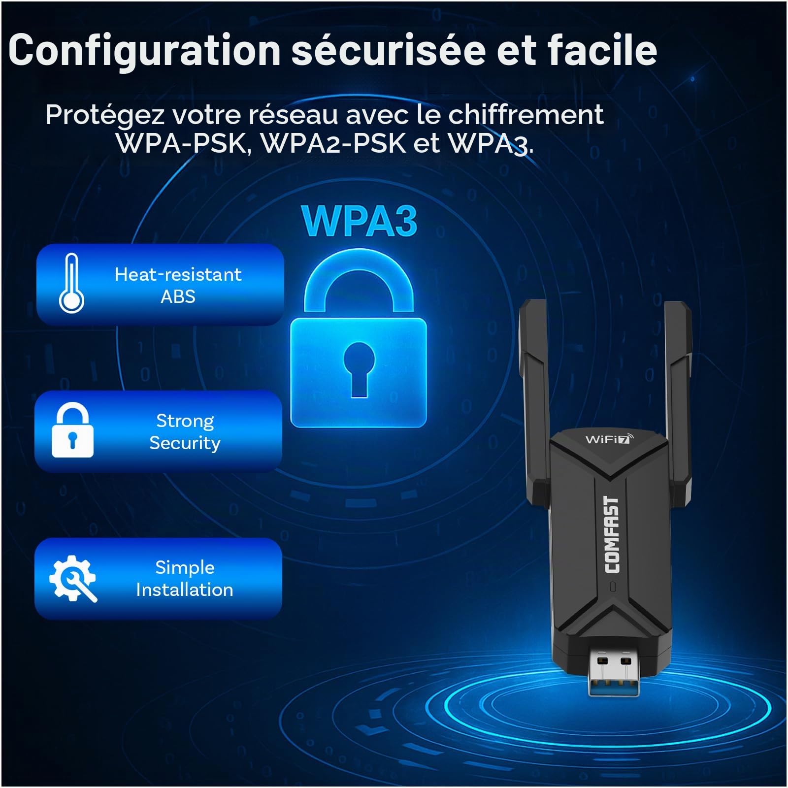 Clé WiFi 7 Adapteur Puissante BE6500 par MMOBIEL – Tri-Bande (6/5/2.4GHz) 6452 Mbps USB 3.0 WiFi avec Antenne Externe, WPA3, 4K-QAM, Plug & Play - pour Windows 11/10/Mac/Linux PC & Laptop Portable