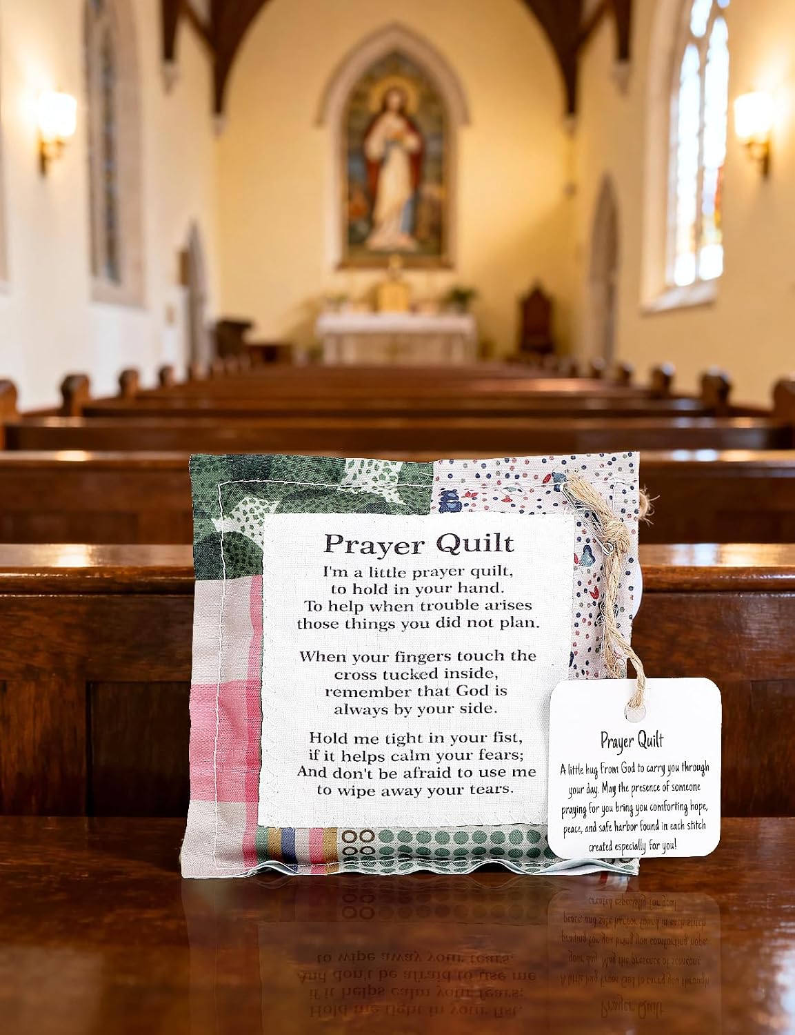 sogiv 6 Pcs Mini Prayer Quilt with Cross Inside, Vintage Pocket Scripture Prayer Quilt Squares Sympathy Christian Valentines Day Gifts for Women Clergy Pastor Appreciation Easter Favors