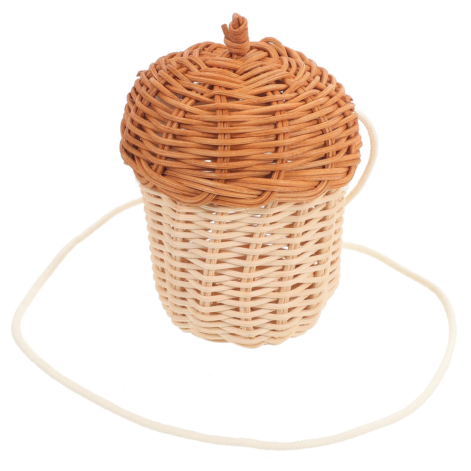 Panier en rotin en forme de gland marron avec bandoulière pour le rangement des enfants