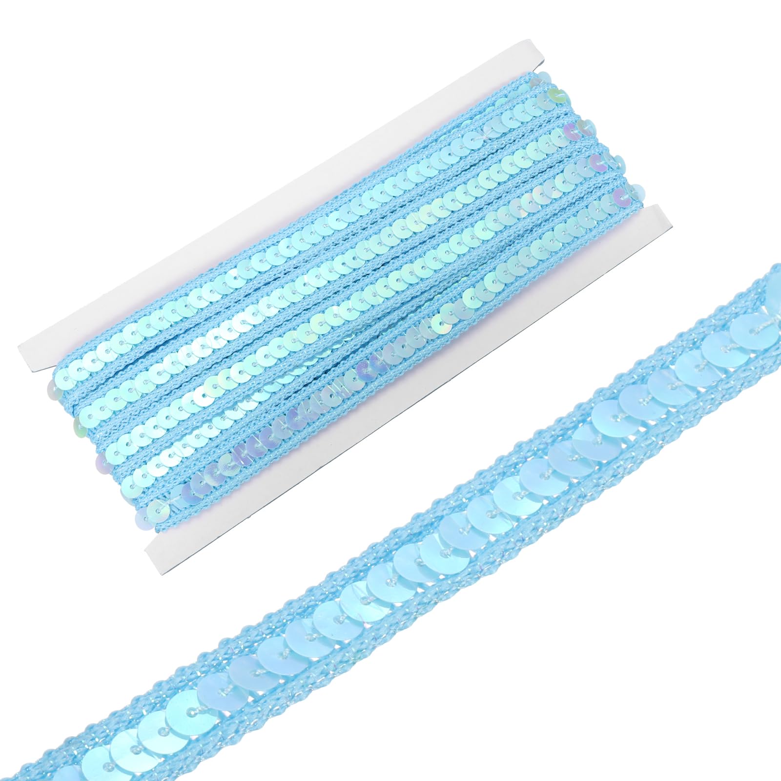 sourcing map 0.5 Inch x 5 Yards Sequin Ribbon Trim Sequin Braid Trim Flat Glitter Ribbon for Crafts Embellishments Costume Hats Dress Shoes Headband Sewing, Light Blue — image 1