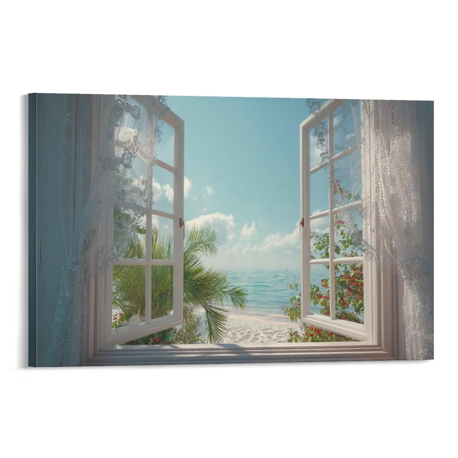 NQHXLRUDC Ocean Outside The Window Canvas Wall Art Picture Print Cultural Landscape Giclee Cultural Landscape Artwork Natural for Living Room Bedroom 20x30inch(50x75cm)