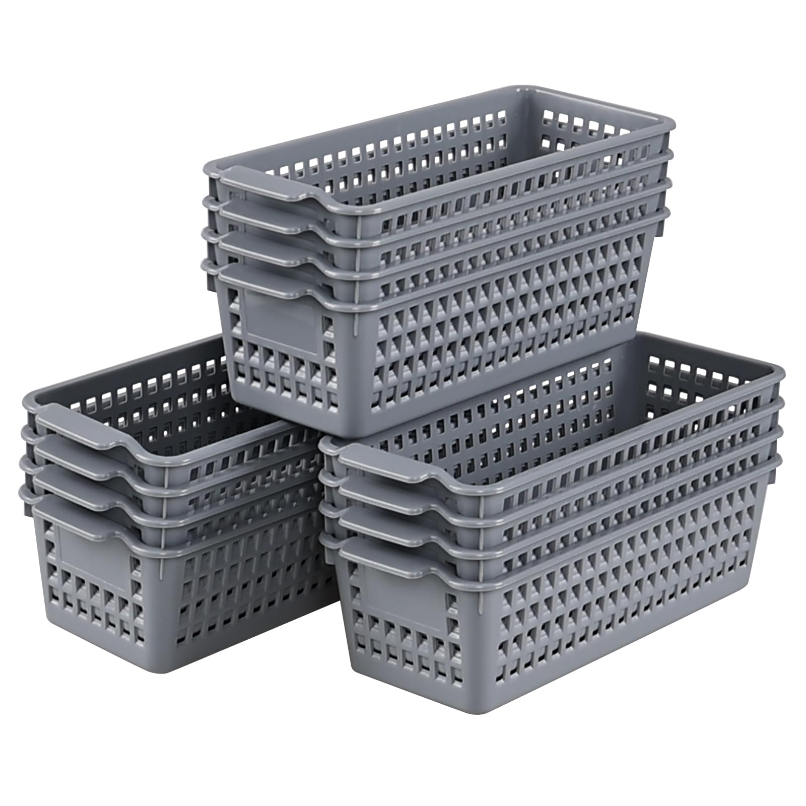 Hayixia 12 Pack Small Desktop Storage Baskets, Slim Plastic Organizing Baskets, Gray