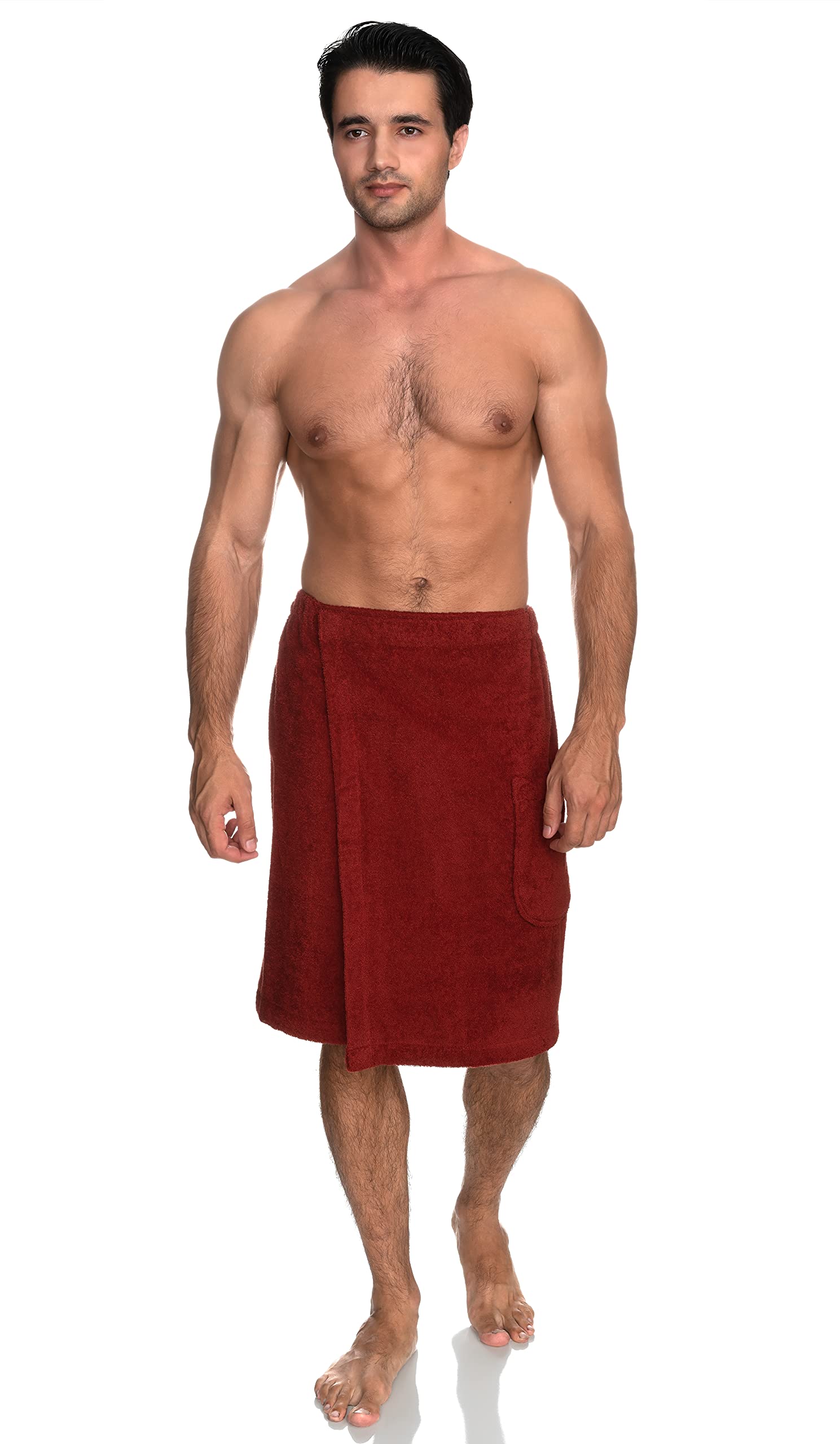 TowelSelections Mens Shower Wrap Adjustable Cotton Terry Bath Gym Cover Up with Snaps Small/Large Cinnabar