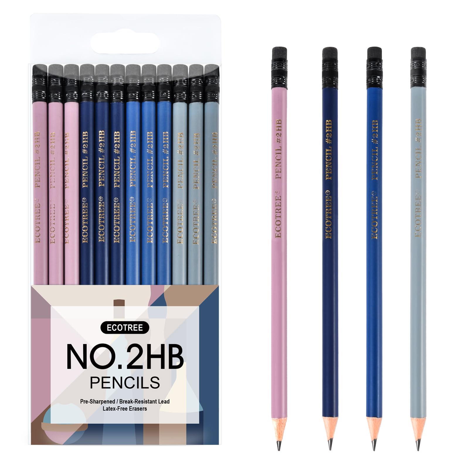 ECOTREEPencils #2 - Presharpened Pencils with Eraser Number 2 Pencils Cute Pencils Sketch Pencils Gift Pencils School Pencils for Kids, Teens 12 Pack
