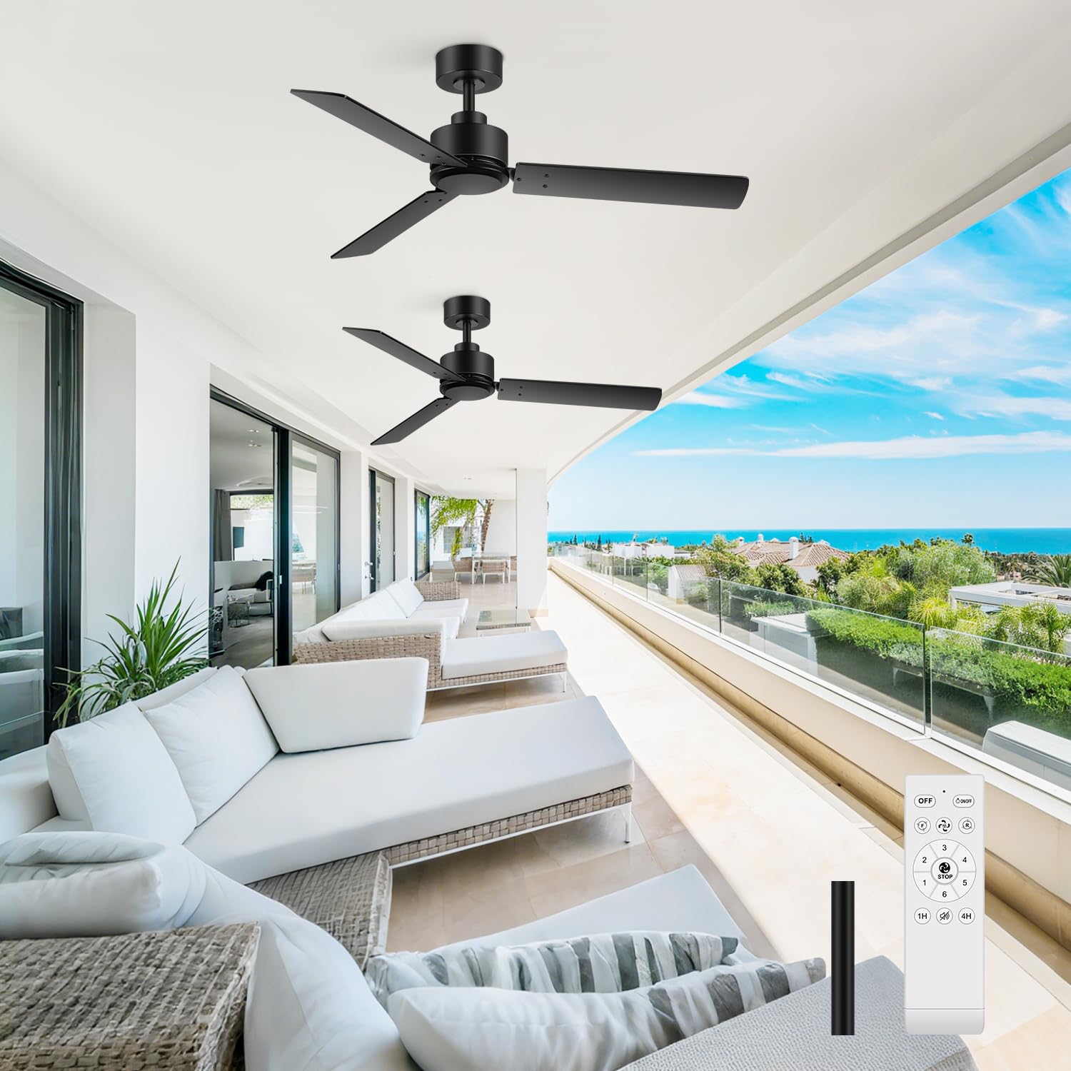 Breezary 2 Pack 48 inch Ceiling Fans without Light, Black Ceiling Fan No Light with Quiet Reversible DC Motor, 6 Speeds, 3 Blades, Modern Ceiling Fans