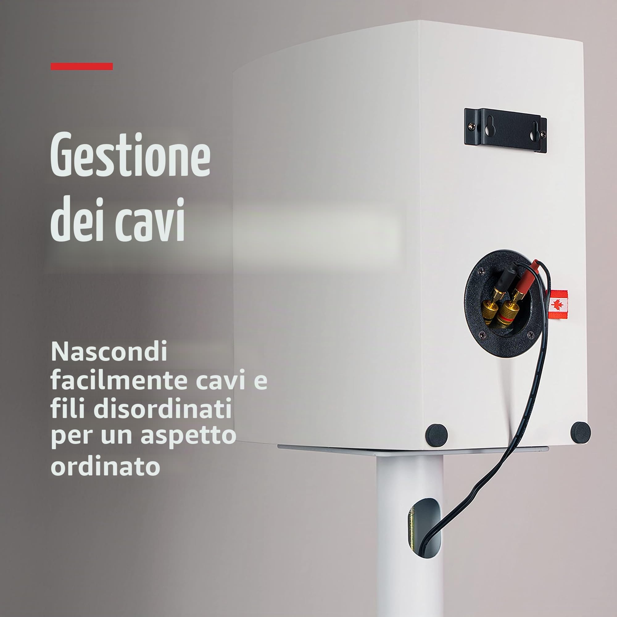 Coppia di supporti per altoparlanti Fluance con struttura robusta, punte da pavimento, piedini in gomma, gestione cavi e base quadrata – Bianco opaco (SS05SWH)