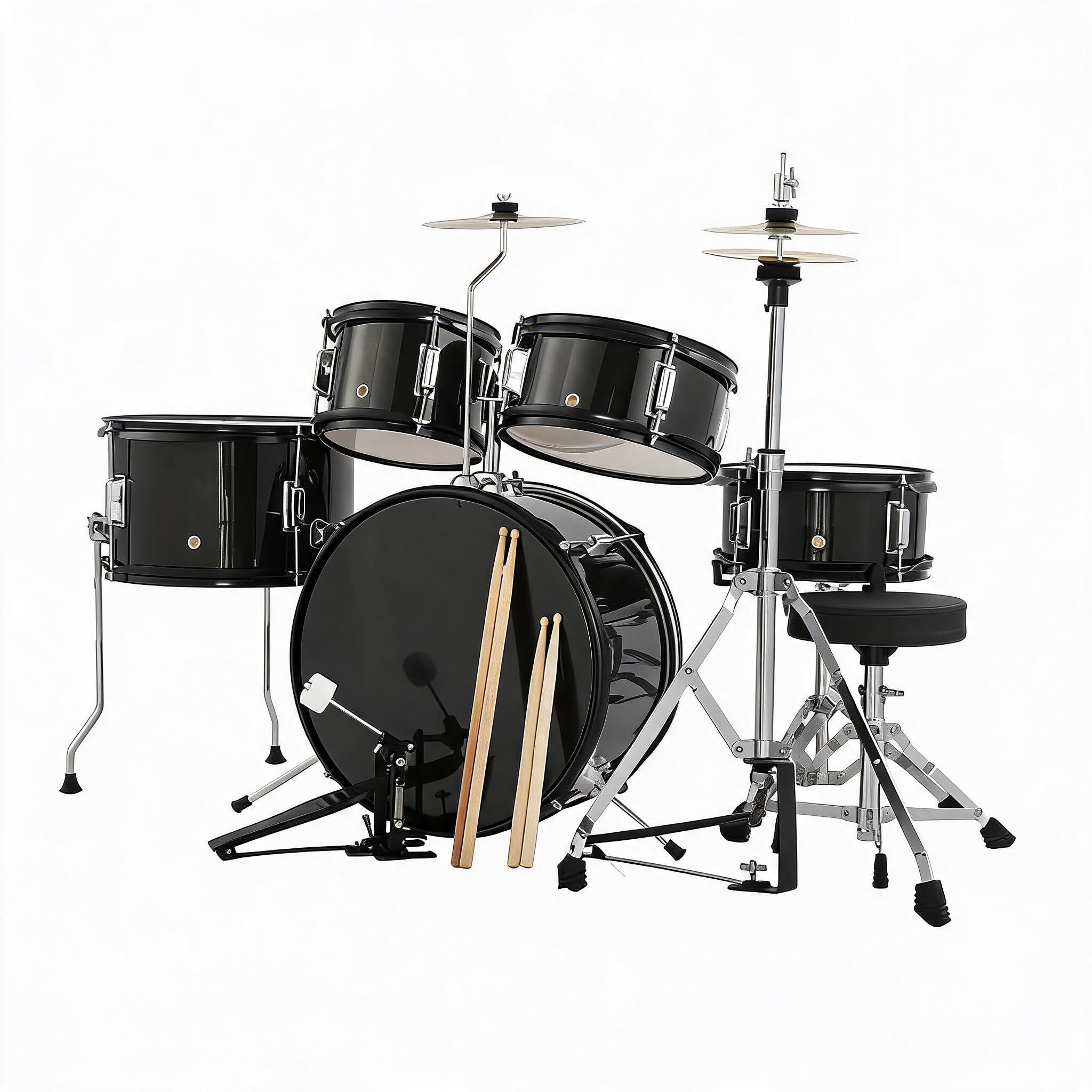 GarveeHome Set Batteria 5 Pezzi per Bambini - Struttura in Legno e Metallo, Completo con Grancassa, Tom, Rullante, Piatti e Hi-Hat - Con Bacchette, Pedale e Sgabello - Regalo Musicale per Principianti