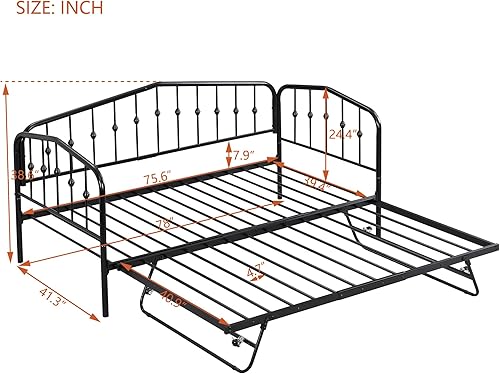 Miniatura 2 de Cama de día individual con cama nido, moderno sofá cama de metal con nido, sofá cama con marco de cama nido desplegable, sofá cama con soporte de