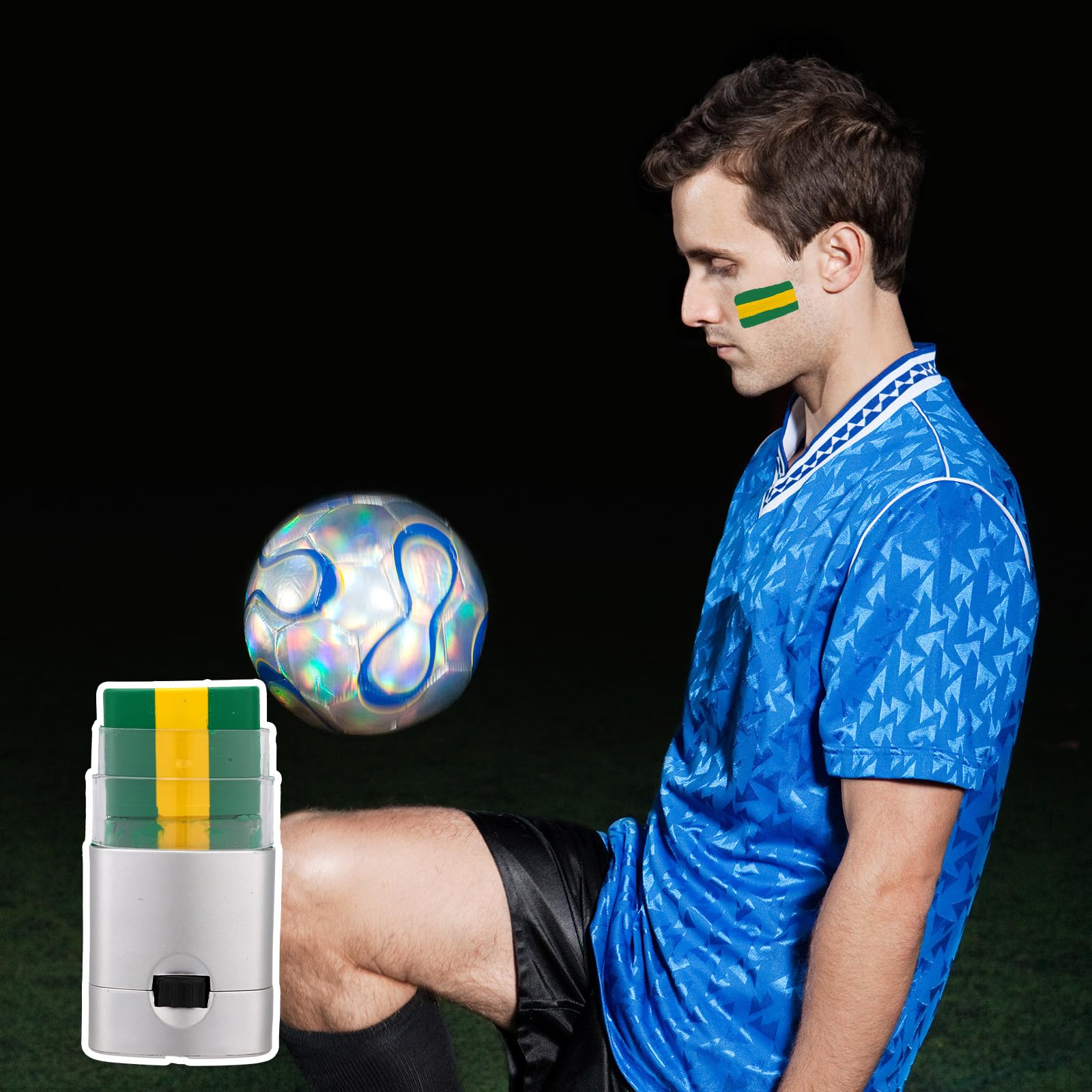 4pz Matita Pittura Facciale Sportiva, Sicurezza Anti-Abbagliamento Miscelabile Pittura Facciale 3 Colori per Football Americano Calcio Softball Baseball per Adulti Atleti (Verde Giallo Verde)