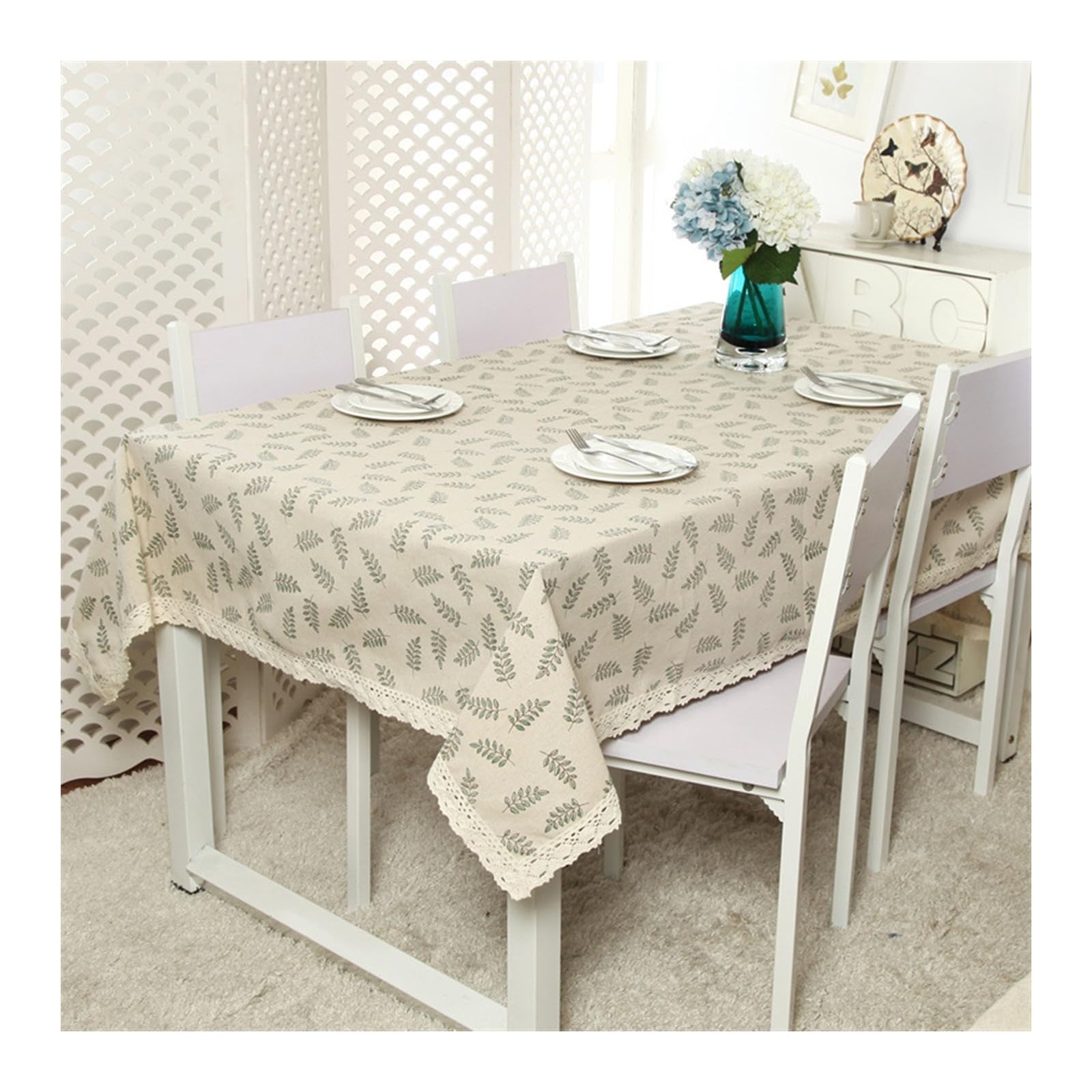 Nappe anti-taches et déperlante KnSam style 1 motif rameau d'olivier beige vert 90x140