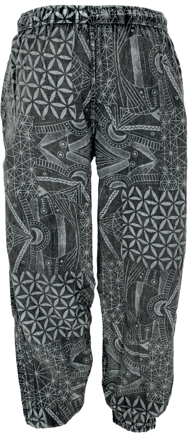 GURU SHOP Stonewash Yogahose, Unisex Baumwoll-Goa-Hose mit Allover Print, Herren
