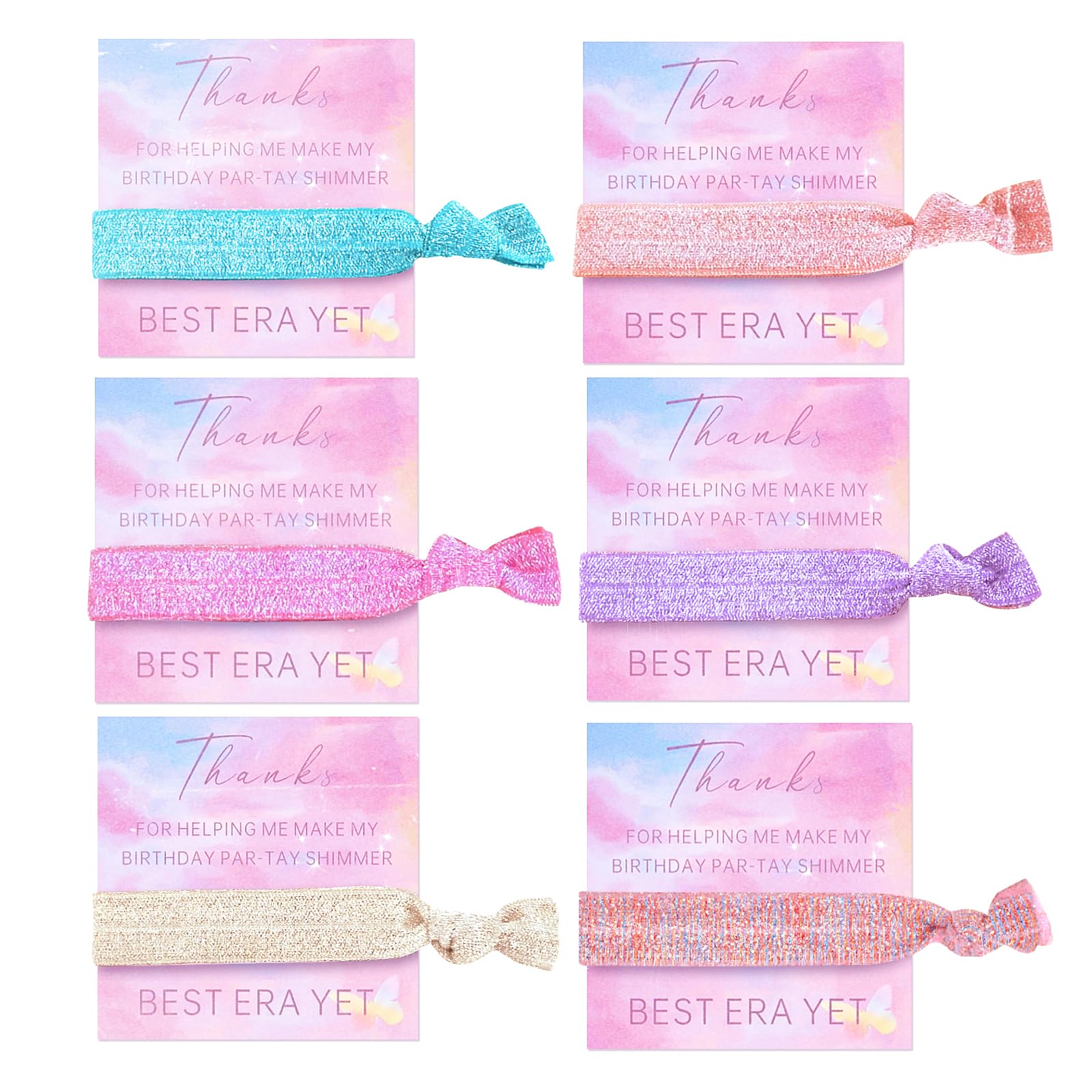 24pcs Colorful Elastic Hair Bands with Thanks Shimmer Cards Gift for Fans Women Birthday Party favors