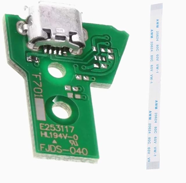 Devine Customz JDS-040 Replacement Charging Port Assembly for PS4 DualShock 4, Repair Part Micro USB Adaptor Charger Socket Board Connector Module for Playstation PS4 Controller, 12 pin Flex Cable