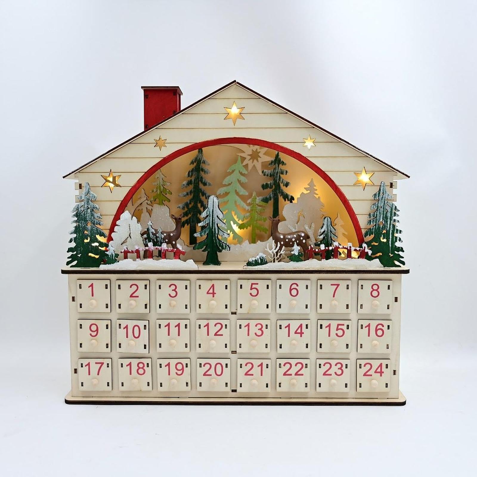 Weihnachtlicher Adventskalender aus, hausförmig, mit Beleuchtung für Wohnzimmer