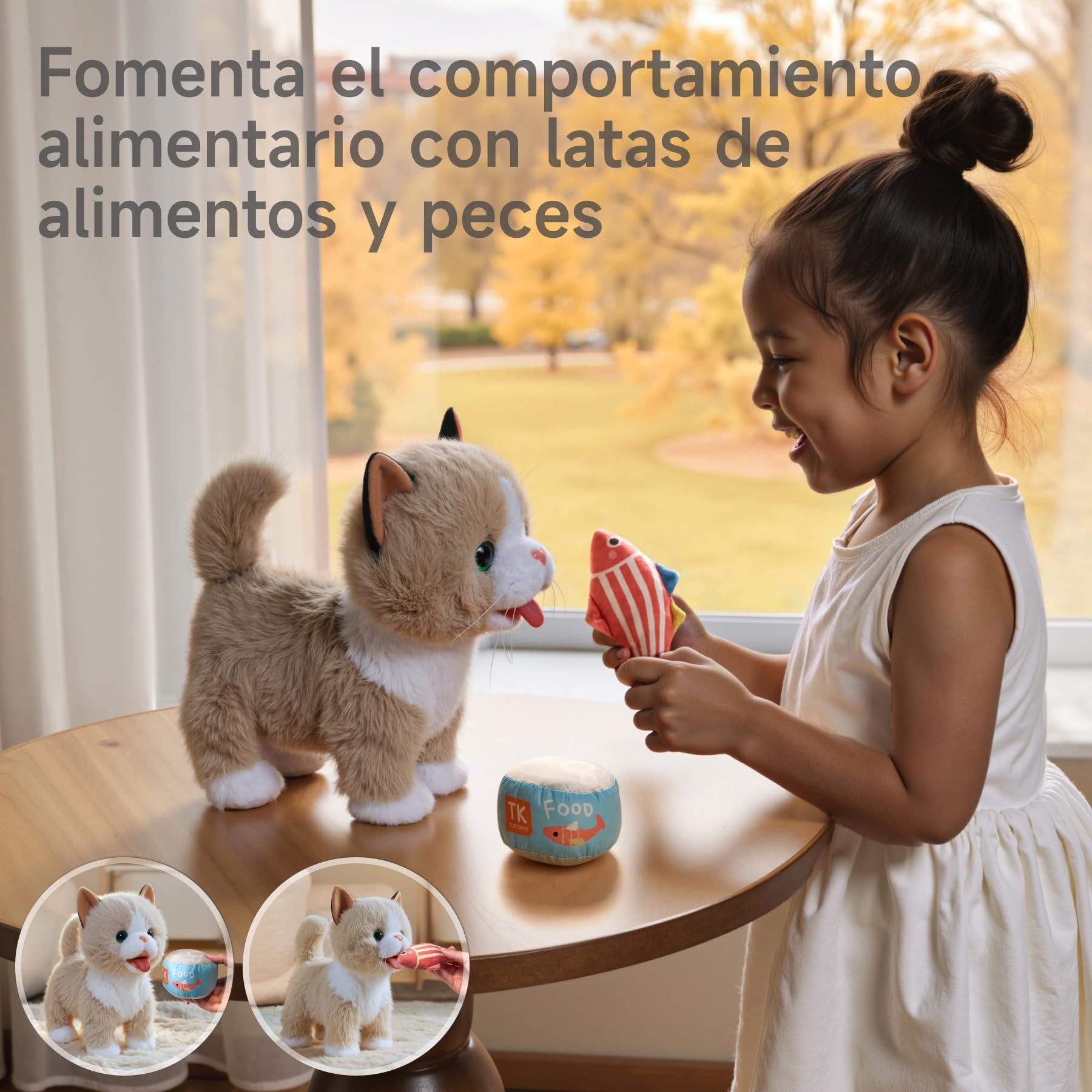 TUMAMA Mascota Interactiva Peluche Gato Que Anda y Ladra, Realista Juguete Interactivo Gatito, Electric Gatitos De Juguetes Muñecas para Niña 3 4 5 6 Años Regalos - Ladra y Camina, Sacudir La Cola