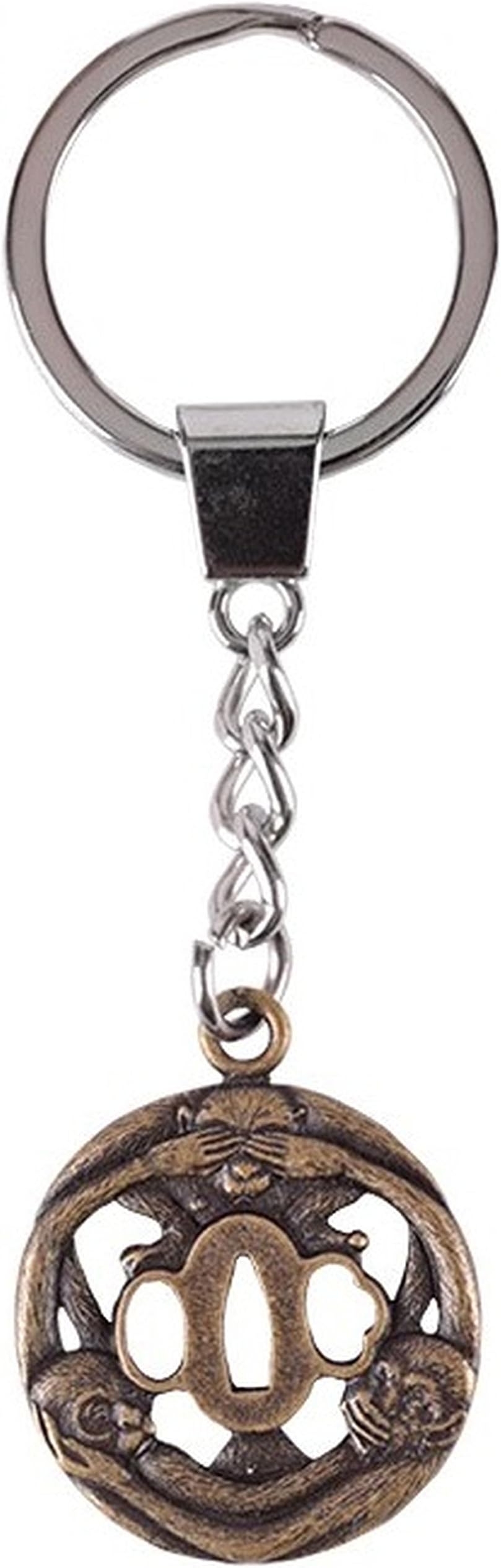 Hanwei OH3049 Three Monkeys Tsuba Keychain Keyring Tsuba LARP 3 Monkey Amulet Samurai Key Charm.