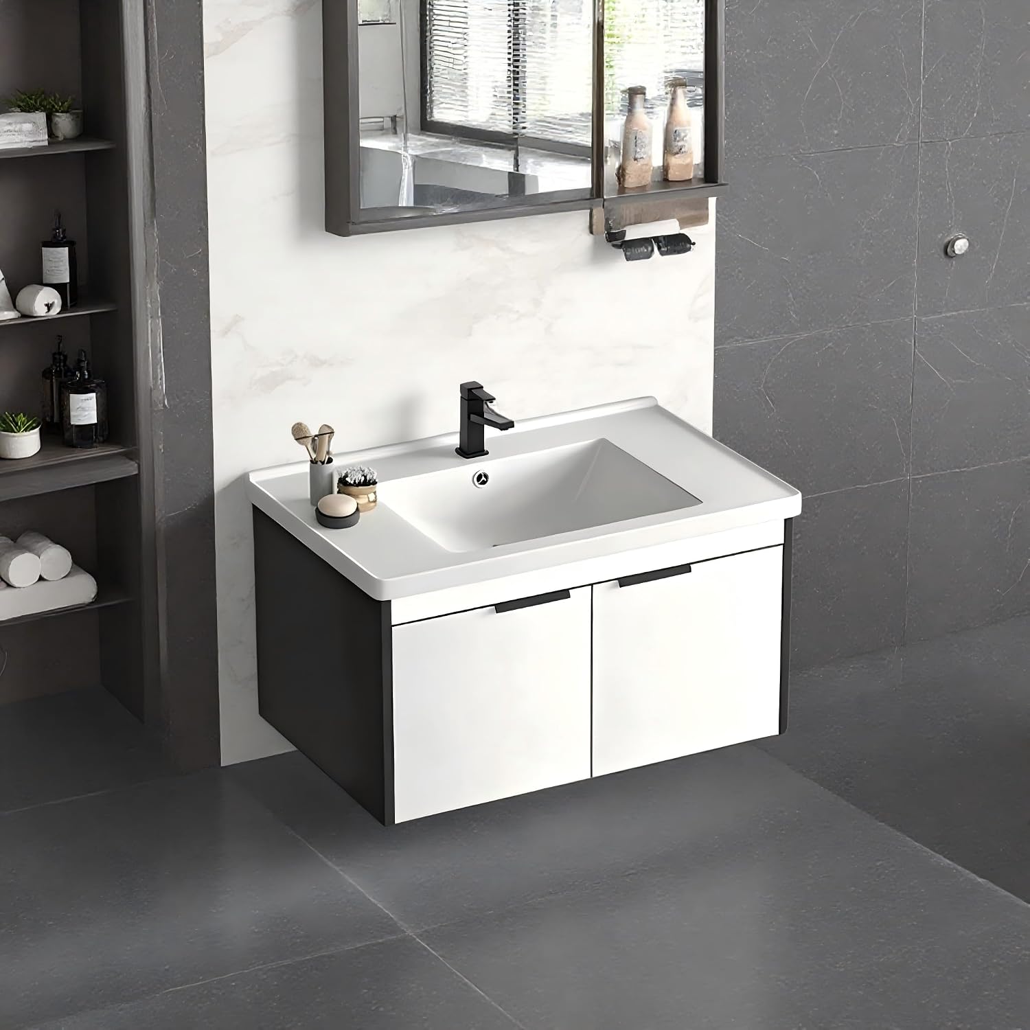 White 20in Wall Mounted Bathroom Vanity, Modern Bathroom Vanity, Modern Storable Wall Mounted Bathroom Washstand