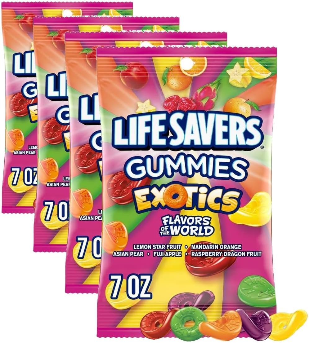 Exotics Gummy Candy, 7 oz Bag (Pack of 4)