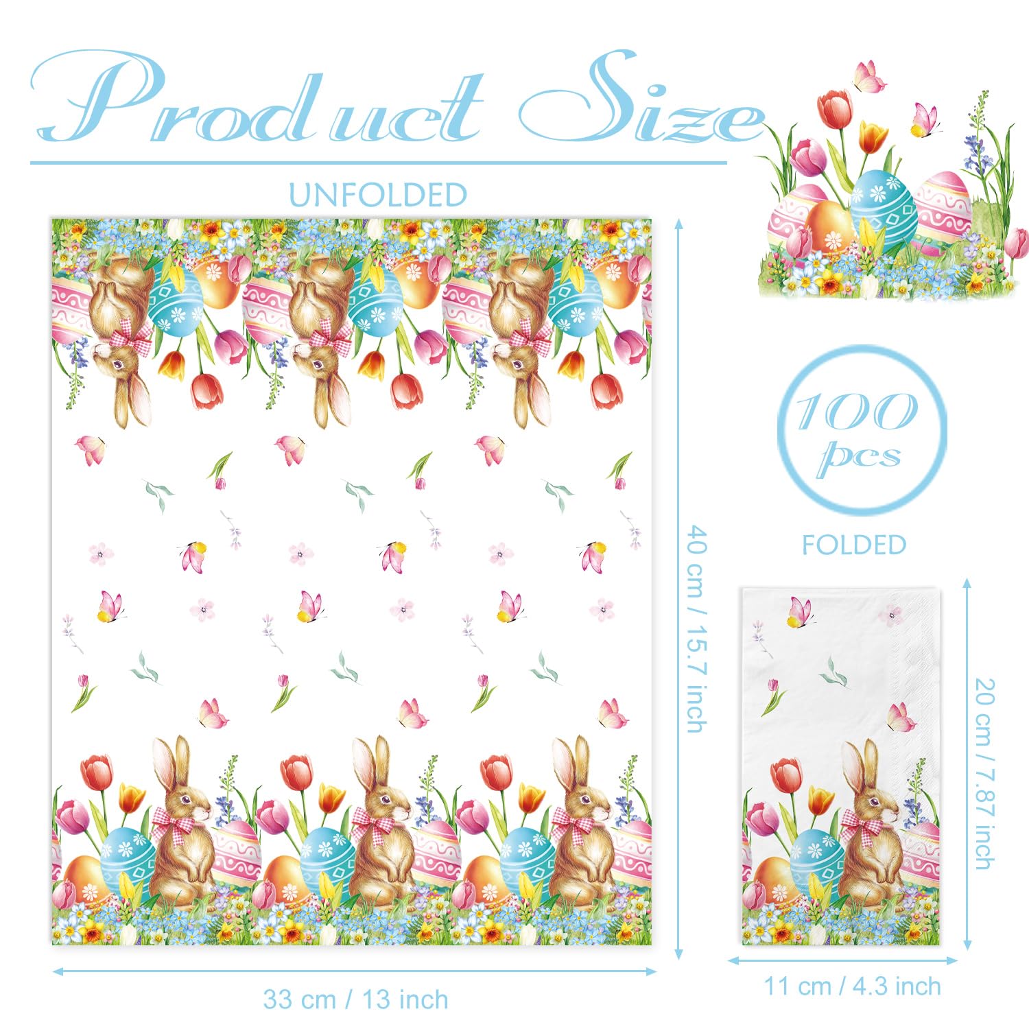 100 Easter Napkins Easter Disposable Paper Decorative Guest Napkins Bunny Flower Easter Eggs Disposable Decorative Hand Paper Napkin Towel for Bathroom Party Supplies Table Decor