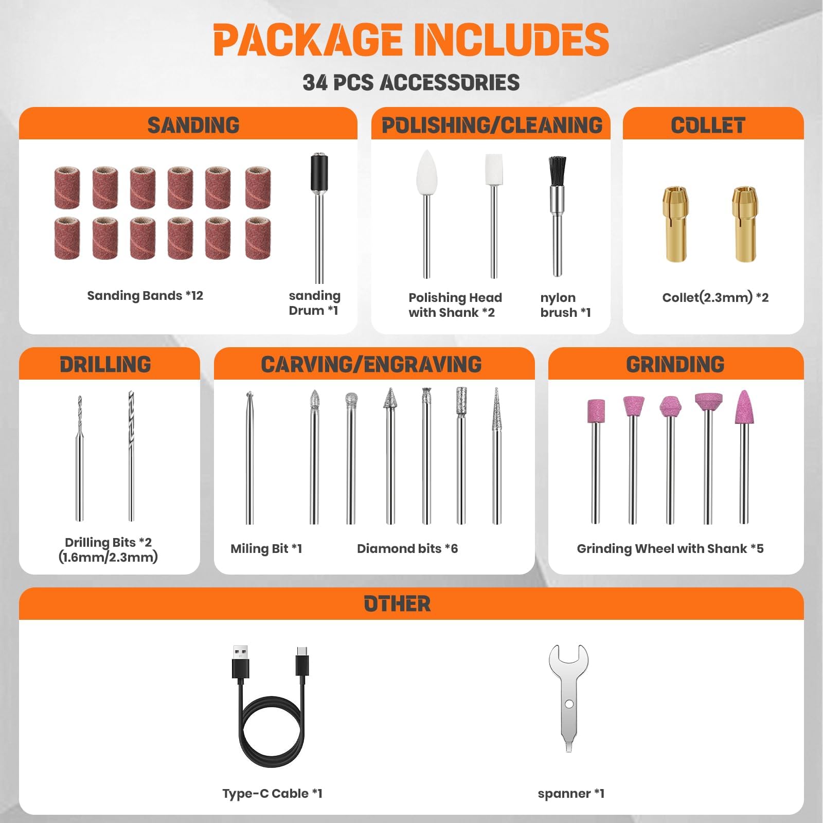 HARDELL Mini Cordless Rotary Tool kit 4V, 3 Variable Speeds Rotary Tool with 32pcs Accessories,Type-C Charging Power, for Engraving, Sanding, Grinding, Polishing, Etching, Diy Crafting