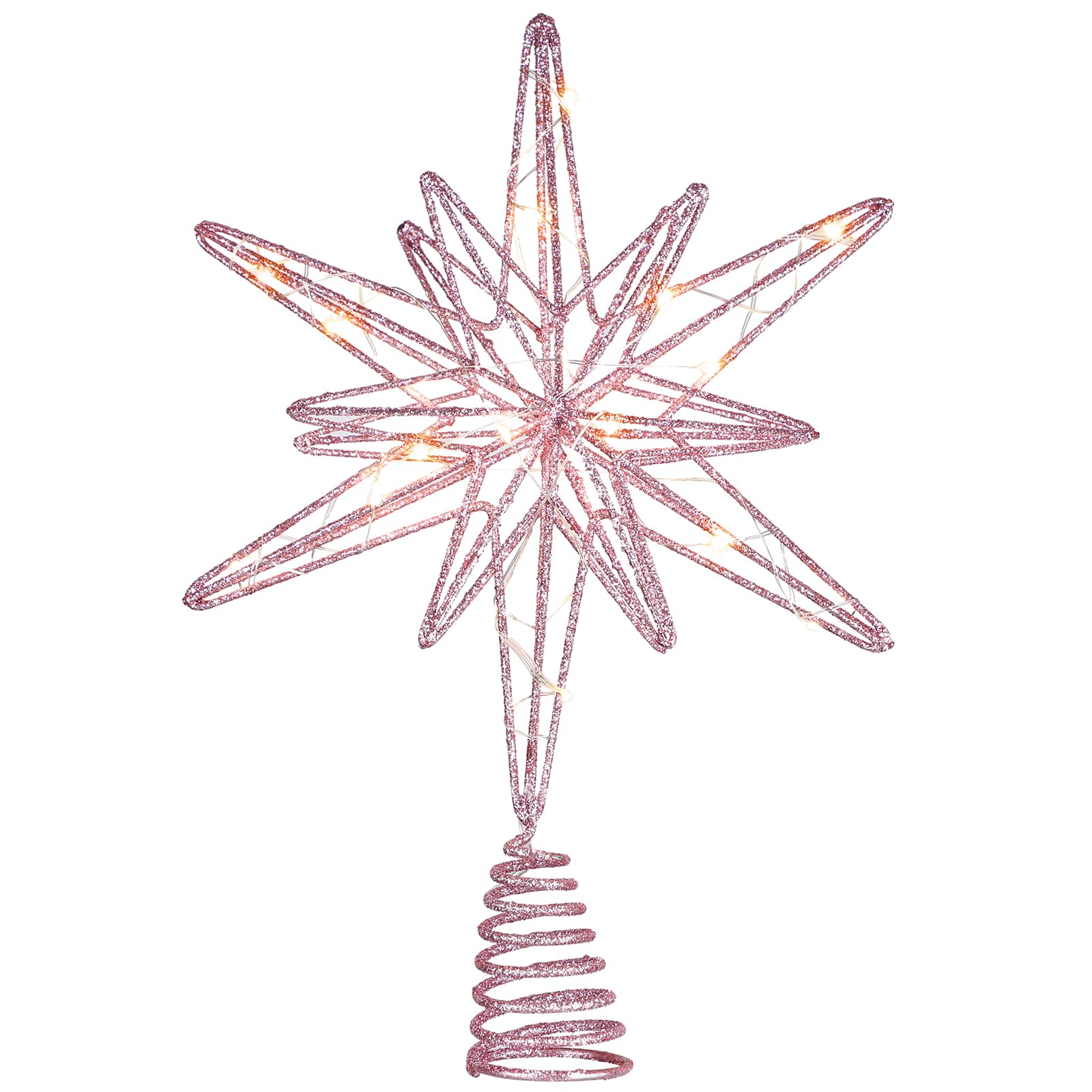 Grande puntale per albero di Natale a forma di stella con 20 luci a LED, 31,8 cm, scintillante, scintillante, decorazione per la casa, le vacanze, le feste (rosa)