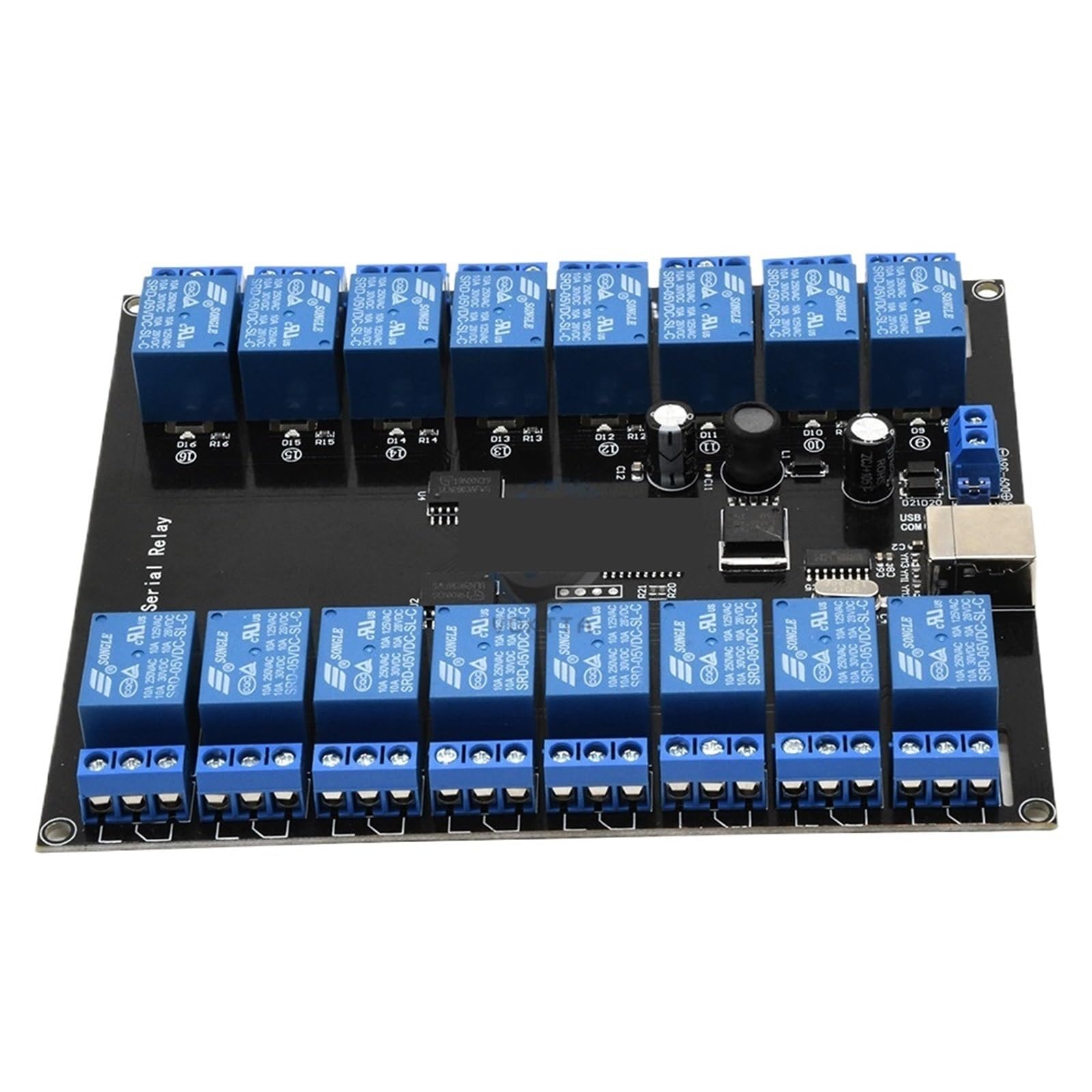 Modulo relè seriale a 16 canali DC 7V-38V, 16 canali, 10A, carico 250V, alimentatore USB, scheda di sviluppo, modulo relè, scheda relè USB