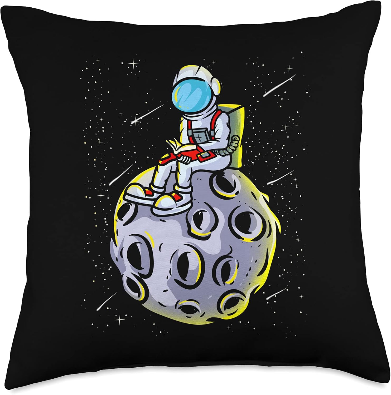 Astronaut In Space Sitting On The Moon Reading A Book Throw Pillow