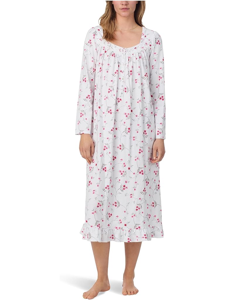 White Eileen West Cotton Peached Jersey 48" Long Long Sleeve Nightgown