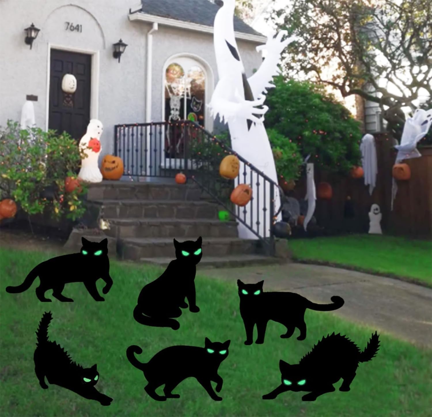 6 Cartelli Da Giardino Con Gatto Nero Di Halloween, Occhi Che Si Illuminano Al Buio, Decorazioni Spettrali Per Esterni Con Paletti