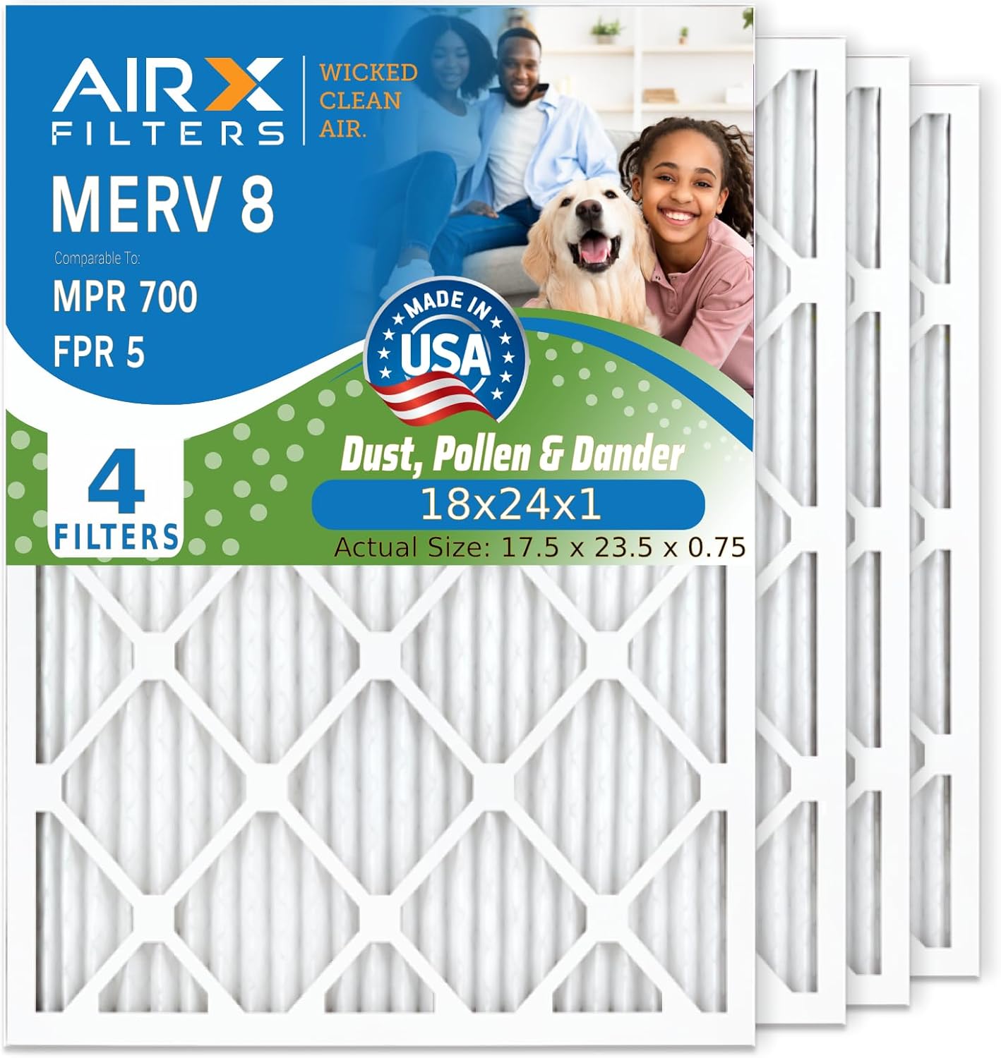 AIRx Filters 18x24x1 Furnace Filter MERV 8 Electrostatic Pleated Replacement HVAC AC Air Filter, Easy Installation, 4-Pack