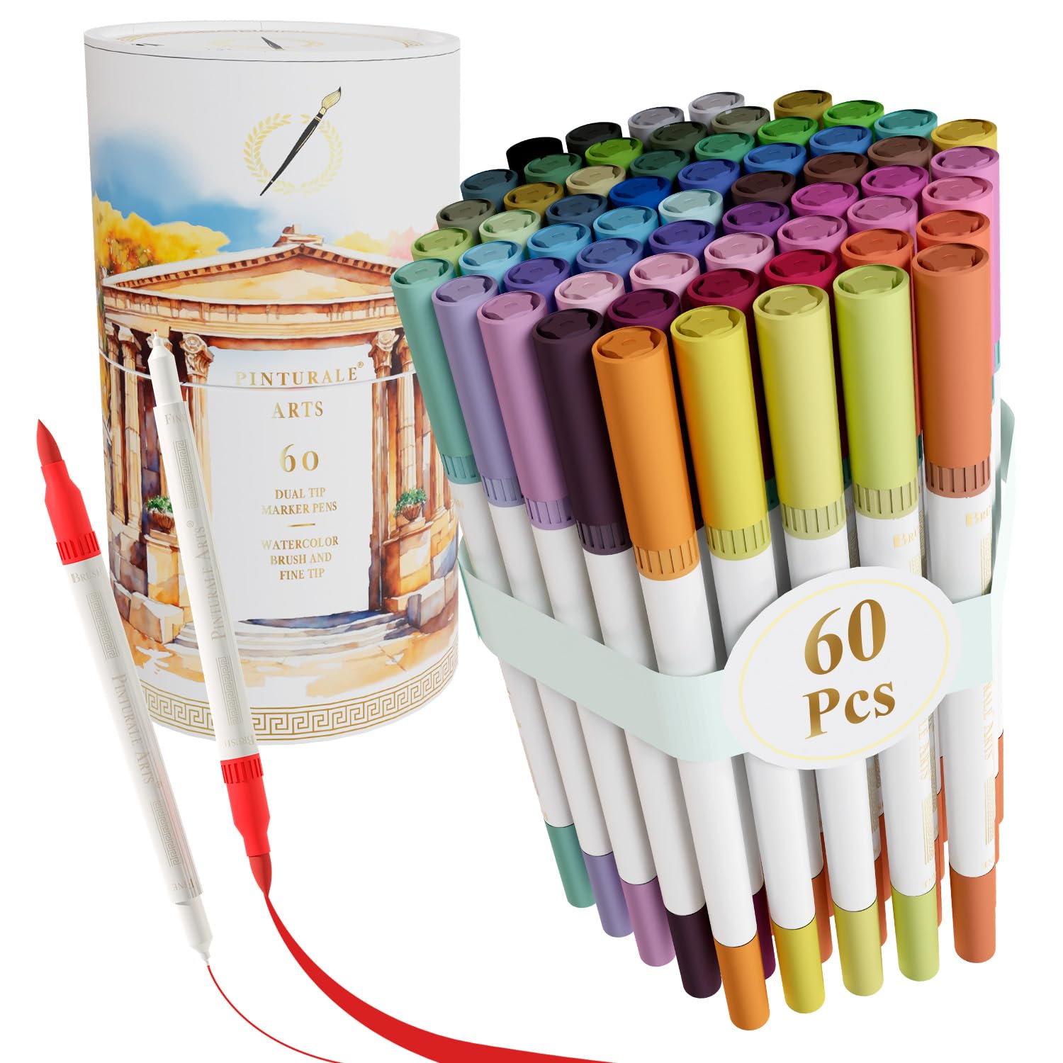 Pinturale Arts 60 Rotuladores Lettering Doble Punta | Rotuladores Punta Pincel y Punta Fina | Para Lettering, Mandalas, Ilustración, Dibujo | Regalo Ideal Para Artistas | Rotuladores Mandalas Adultos