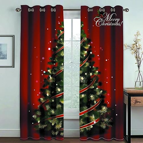AIUOIU Cortinas opacas 2 paneles de cortinas rojas de Navidad para ventana, cortinas de poliéster para ventana de dormitorio, sala de estar, AIUOIU Cortinas opacas 2 paneles de cortinas rojas de Navidad para ventana, cortinas de poliéster para ventana de dormitorio, sala de estar,