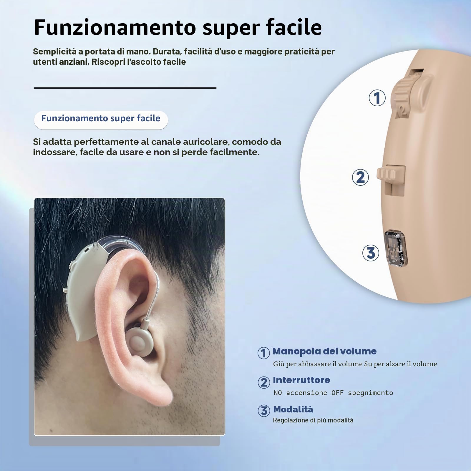 JD Health Tech Dispositivo audio ricaricabile per anziani, lunga durata della batteria e vestibilità comoda, leggero