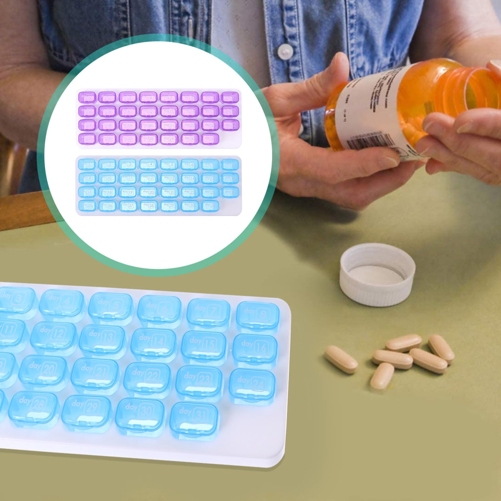 Tragbare Medikamentenbox 2 Stück Dicht Schließend Abs Material mit 31 Fächern Zufällige Farbe für Monatliche Pillenaufbewahrung und Reisen
