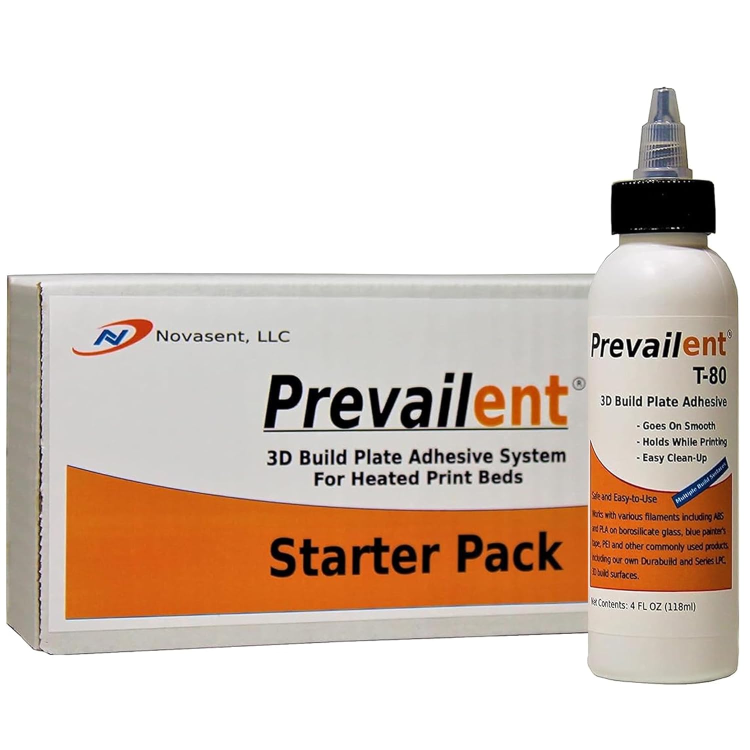 3D Printer Bed Adhesive Starter Pack for PLA, PETG, ABS, TPU & More, Bed Glue for Multiple Build Plates, Reduces Warping, Easy Release, 4 fl oz (118ml) - Prevailent T-80