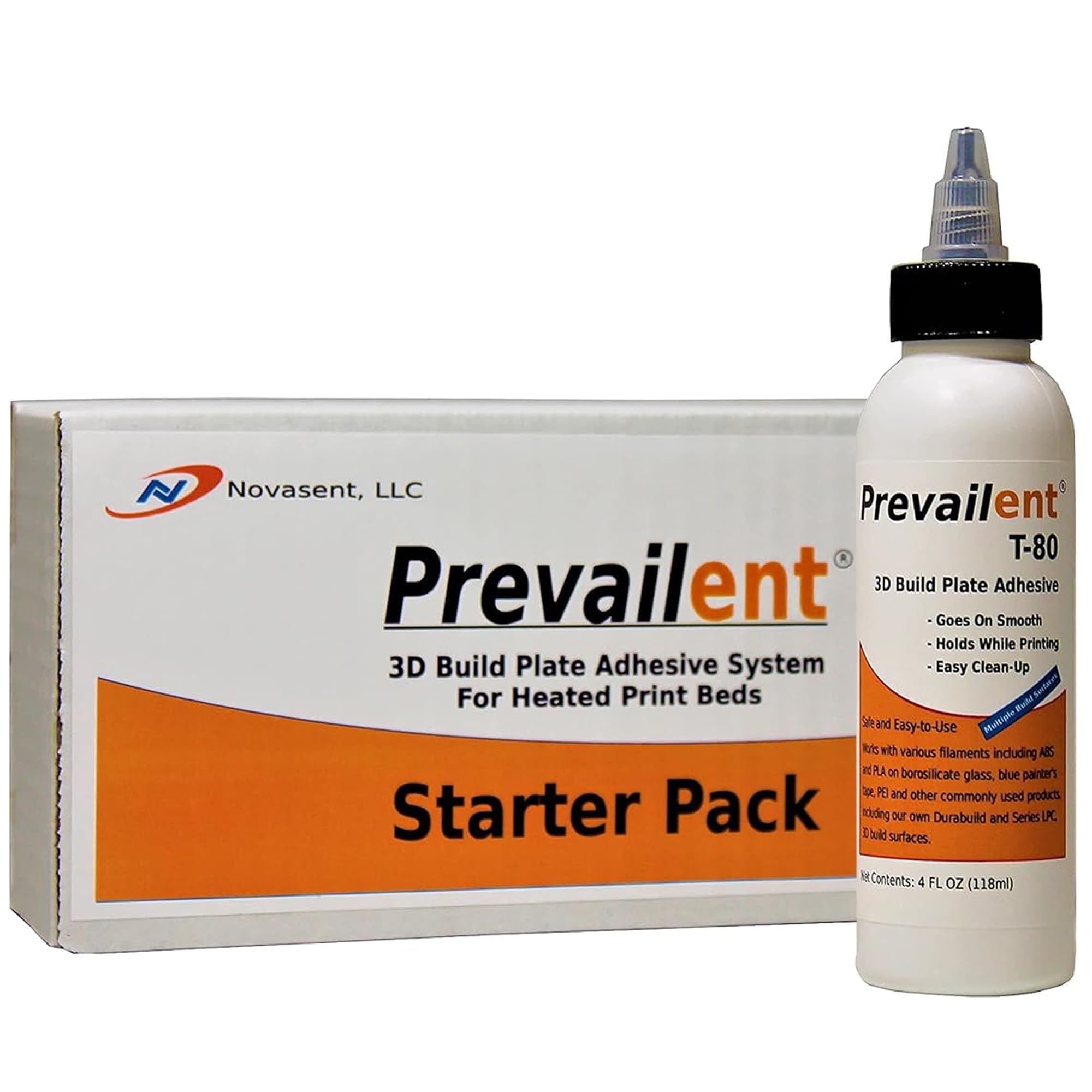 3D Printer Glue Starter Pack – Strong 3D Printer Adhesive for PLA, PETG, ABS, TPU & More, PLA Glue for Build Plate, Reduces Warping, Easy Release, 4 fl oz (118ml) - Prevailent T-80