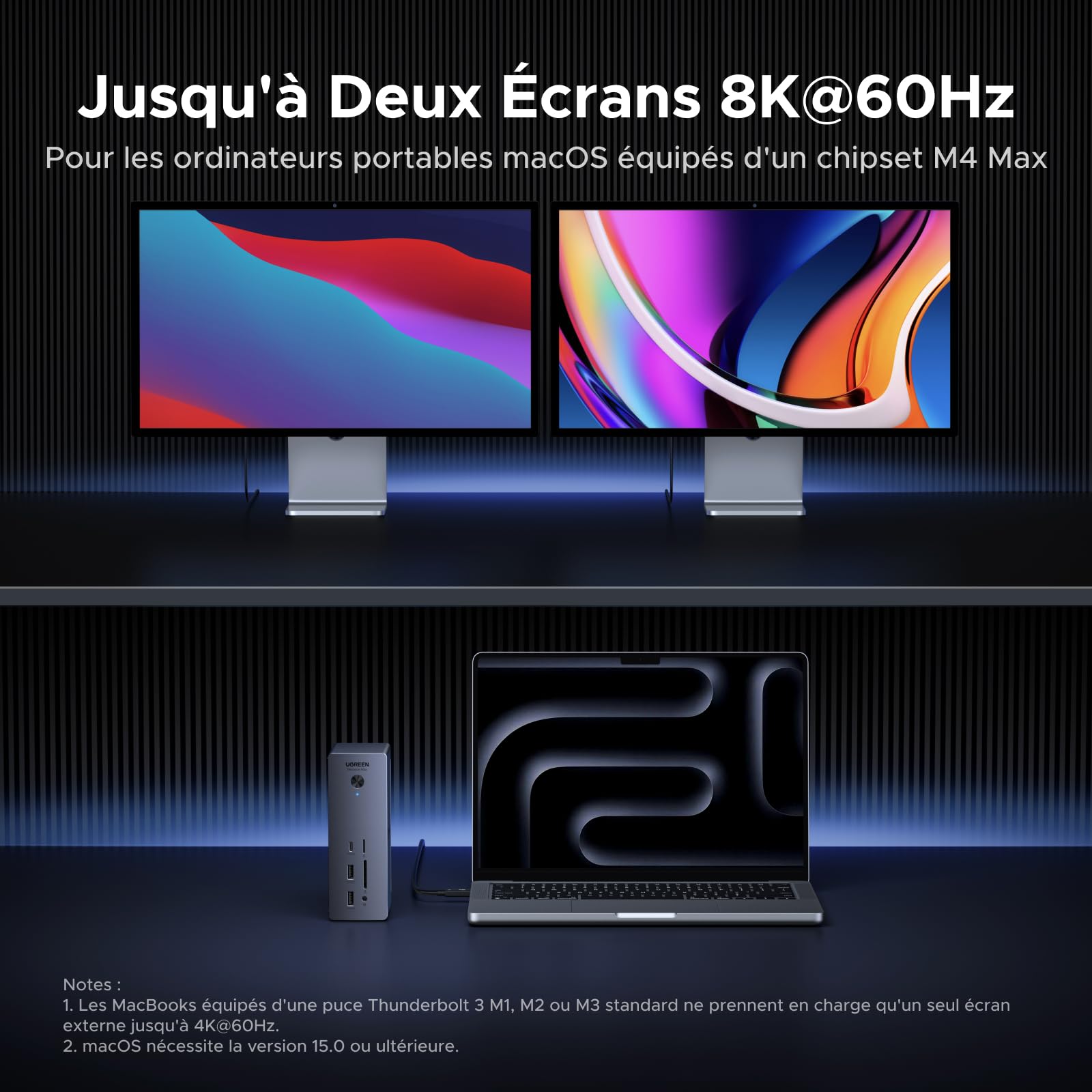 UGREEN Revodok Max 2131 Dock Thunderbolt 5 120Gbps Double Affichage 13 en 1 Docking Station d'accueil avec Plusieurs Thunderbolt 5 Multi USB 3.2 RJ45 2.5GbE SD TF 4.0 3.5mm Audio 140W Max Charge
