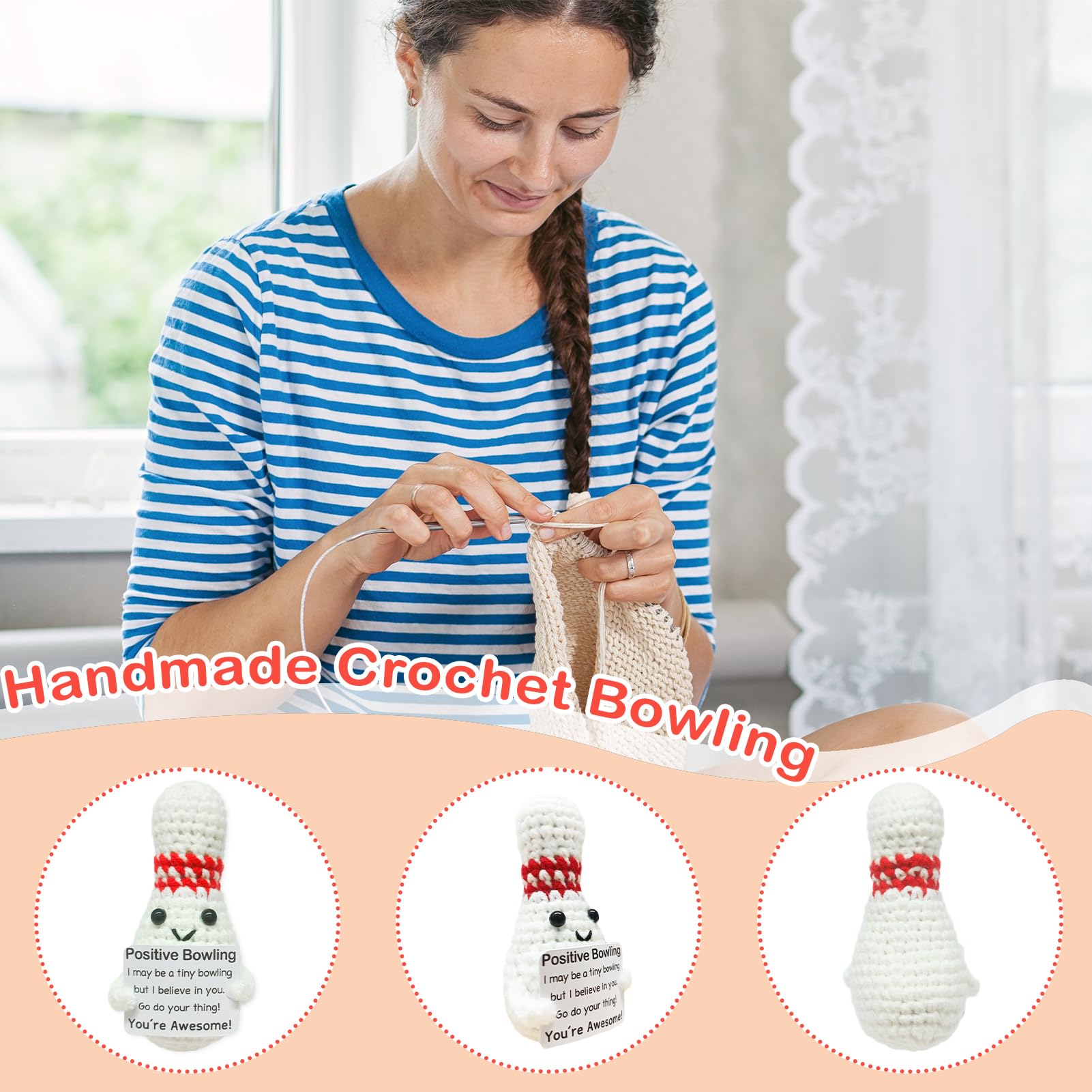 Mini Funny Crochet Bowling Ball Geschenk für Bowling-Liebhaber, Geburtstagsgeschenk für Männer und Frauen, die Bowling lieben, Emotionale Unterstützung Häkeln