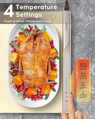 Miniatura 2 de VTAR Calentador eléctrico de bandeja de calentamiento de alimentos para servidores de bufé de fiesta, calefacción de doble zona con control de