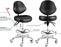 Vista 4 de Silla de dibujo con soporte para el respaldo, silla alta de oficina para escritorio de pie, taburete giratorio ajustable para taller, estudio
