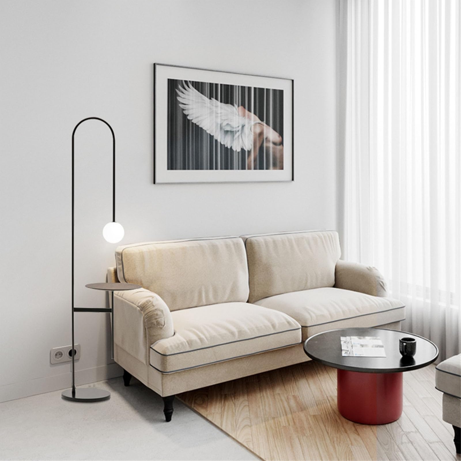 SONGYL-20249 Lampada da Terra Lampada da Comodino Moderna con Tavolo, Lampada Verticale da Comodino for Divano, Lampada da Terra con ripiano Alto Curvo for Soggiorno, Ufficio per Soggiorno