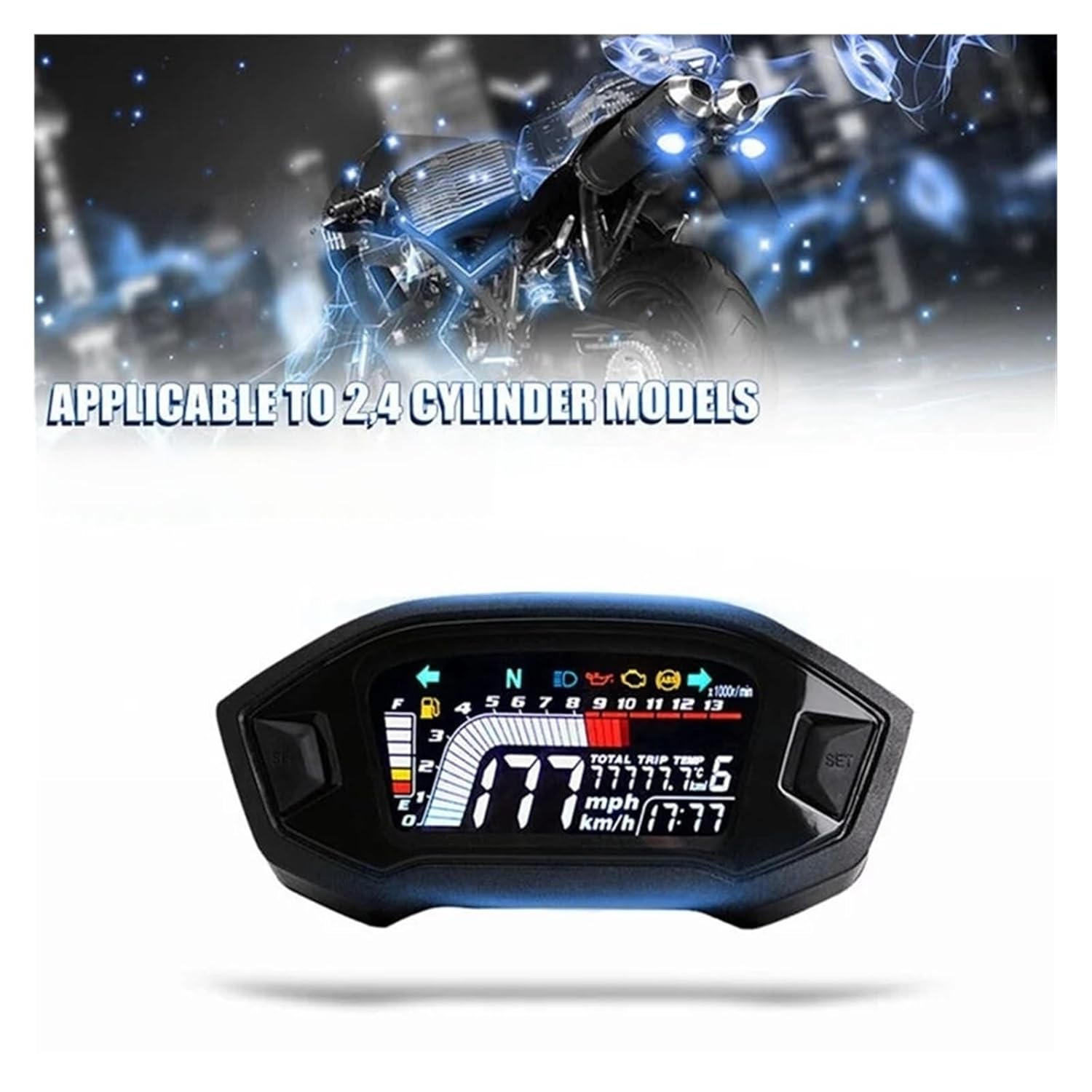 Motorcycle Speedometer Tachometer Motorcycle Digital Odometer Speedometer Universal for 2, 4 Cylinder Model Accessories