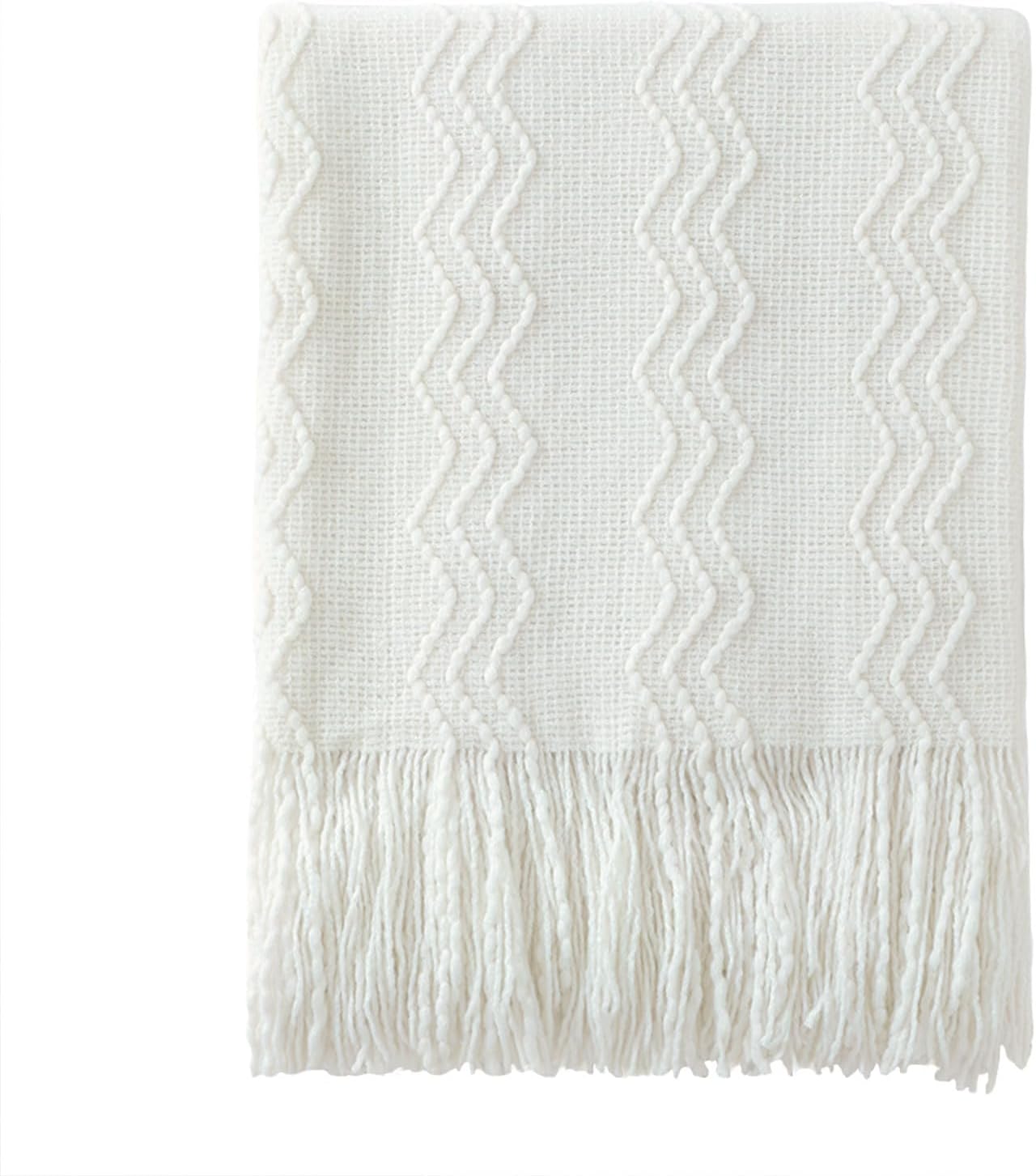 BOURINA Off White Throw Blanket 50x60 Inches Throw Textured Solid Soft Sofa Couch Decorative Knit Blanket Off White 50"x60"
