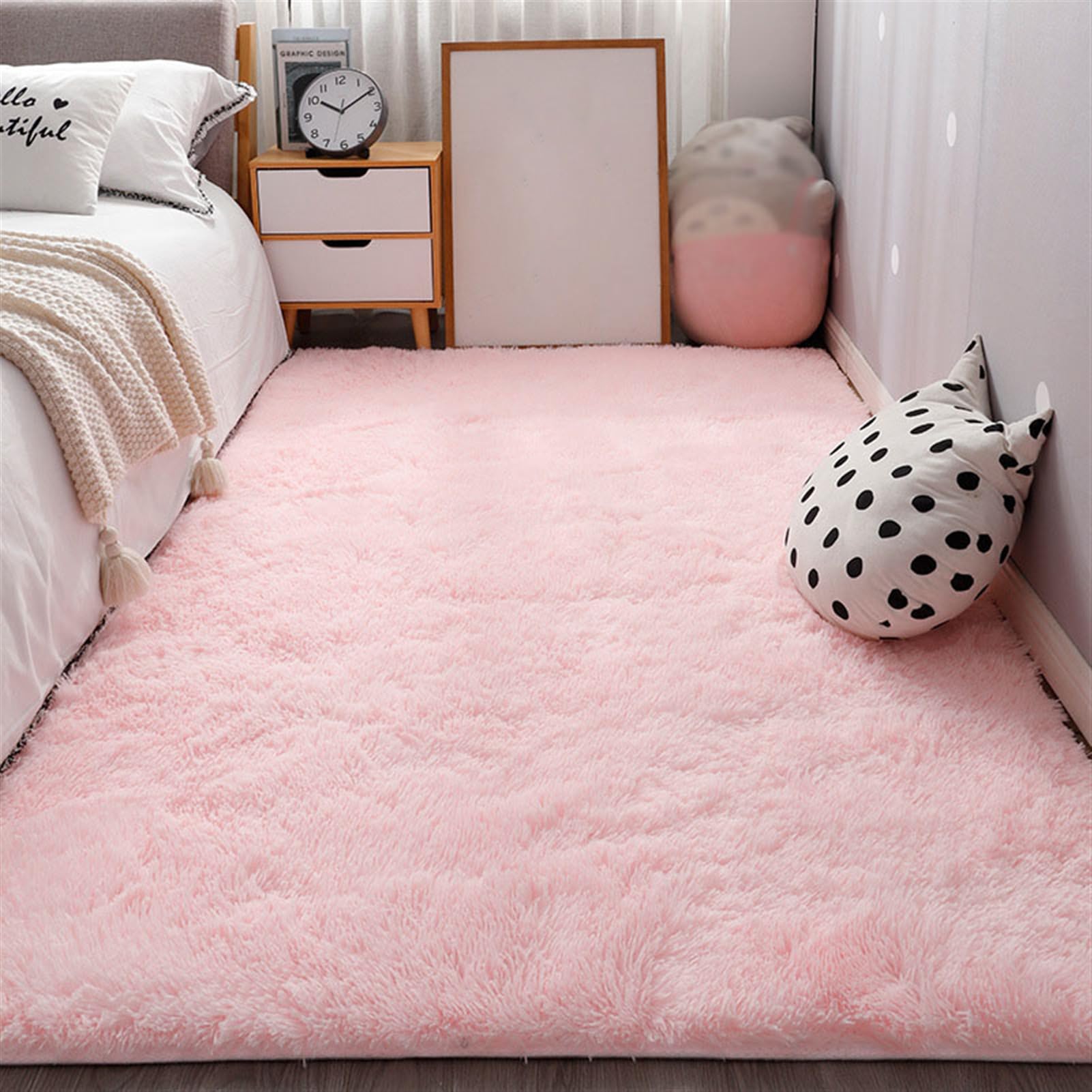 Tappeto moderno a pelo lungo, morbido e felpato, per soggiorno, camera da letto, design rosa, 120 x 200 cm, elegante decorazione per la casa, ideale per bambini e camerette