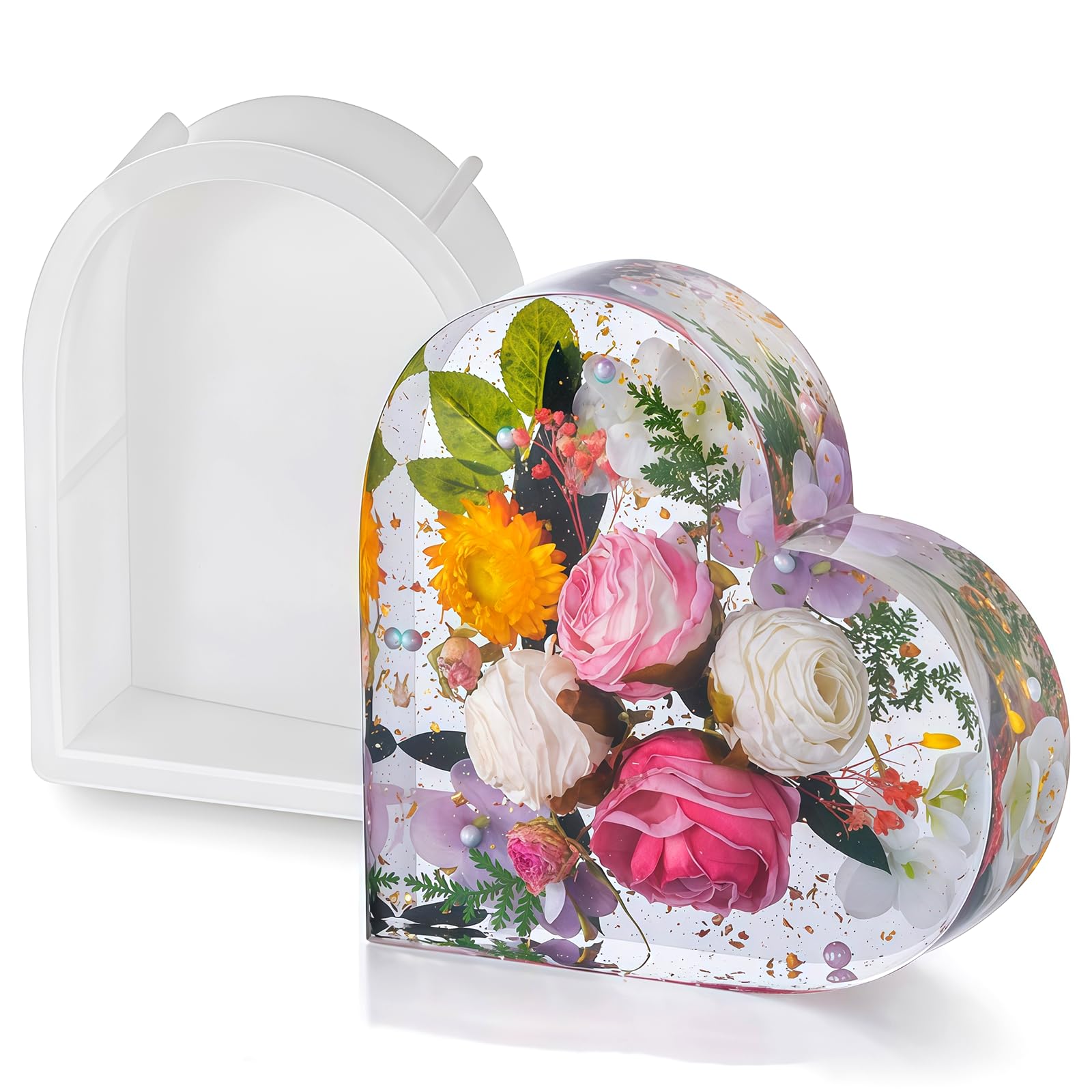 BDYLYS Large Heart Resin Mould, 22cm Deep Silicone Casting Mould for Wedding Bouquet Flower Preservation, Sturdy Epoxy Mold for Memorial Keepsake, DIY Romantic Gift