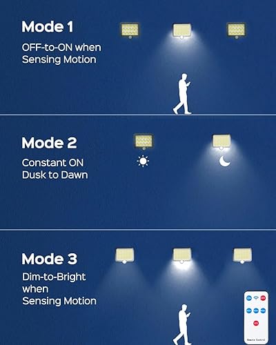Miniatura 4 de Paquete de 2 luces solares con sensor de movimiento de 3000 lm para exteriores con control remoto y cable de 16.4 pies, 195 luces LED de inundación